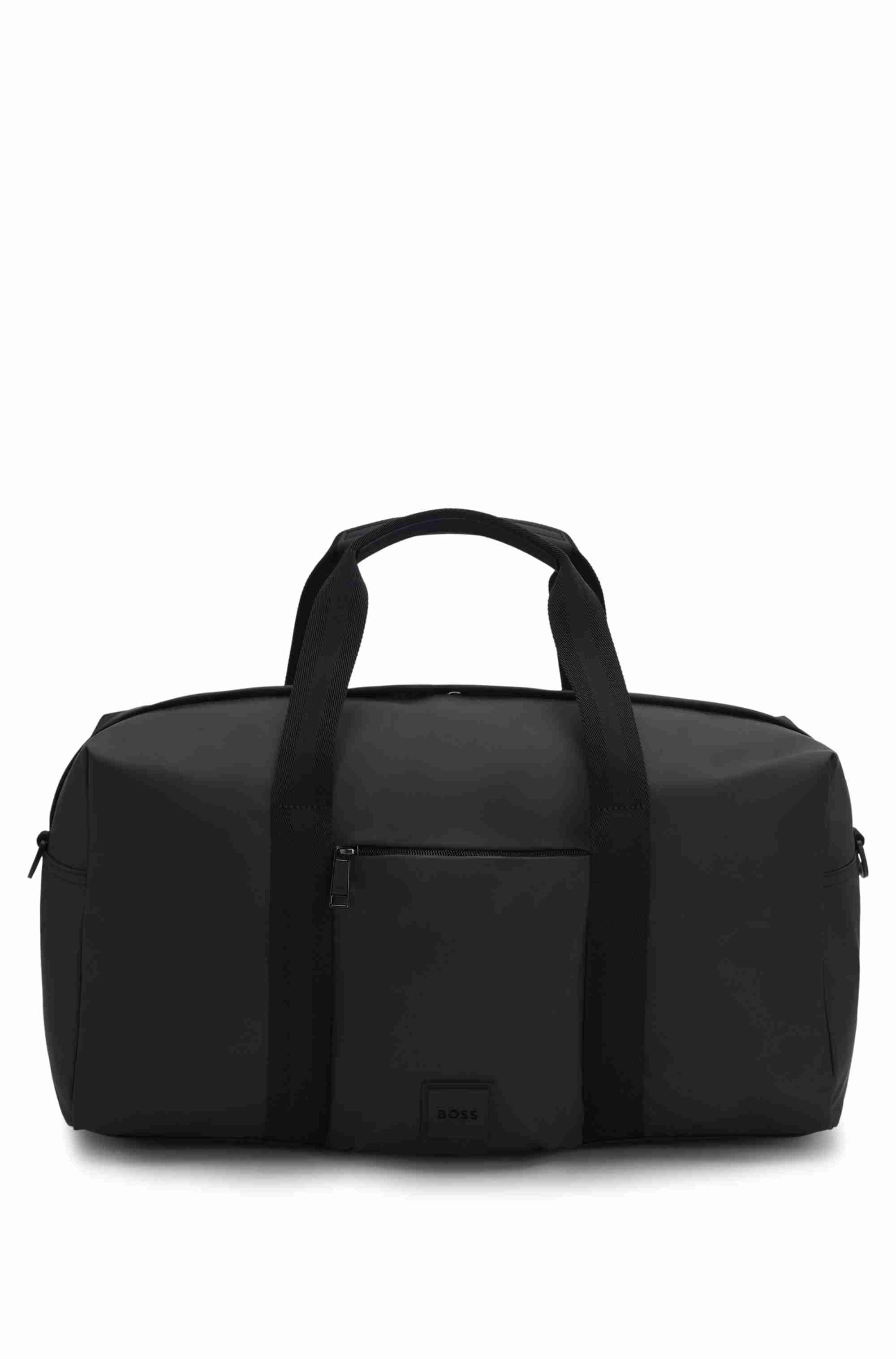 Coated-fabric holdall with logo patch