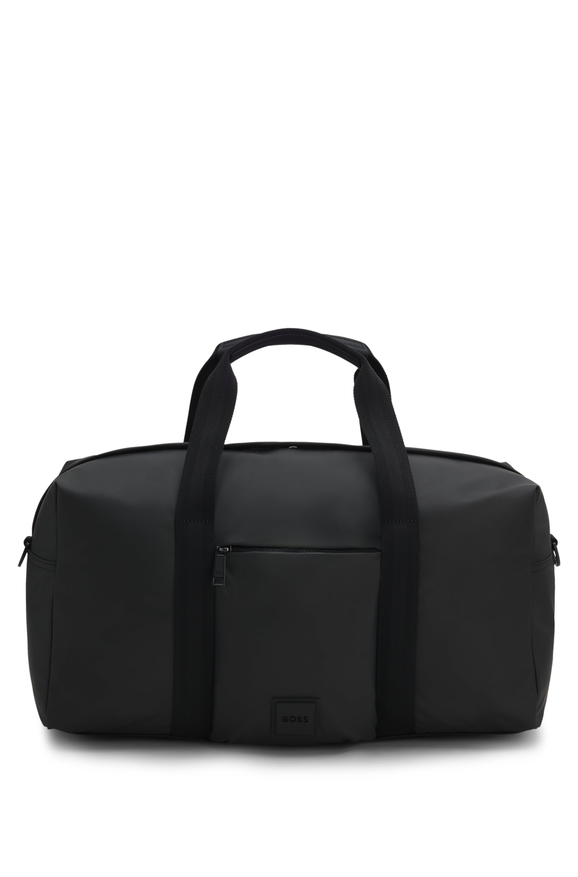 Coated-fabric holdall with logo patch