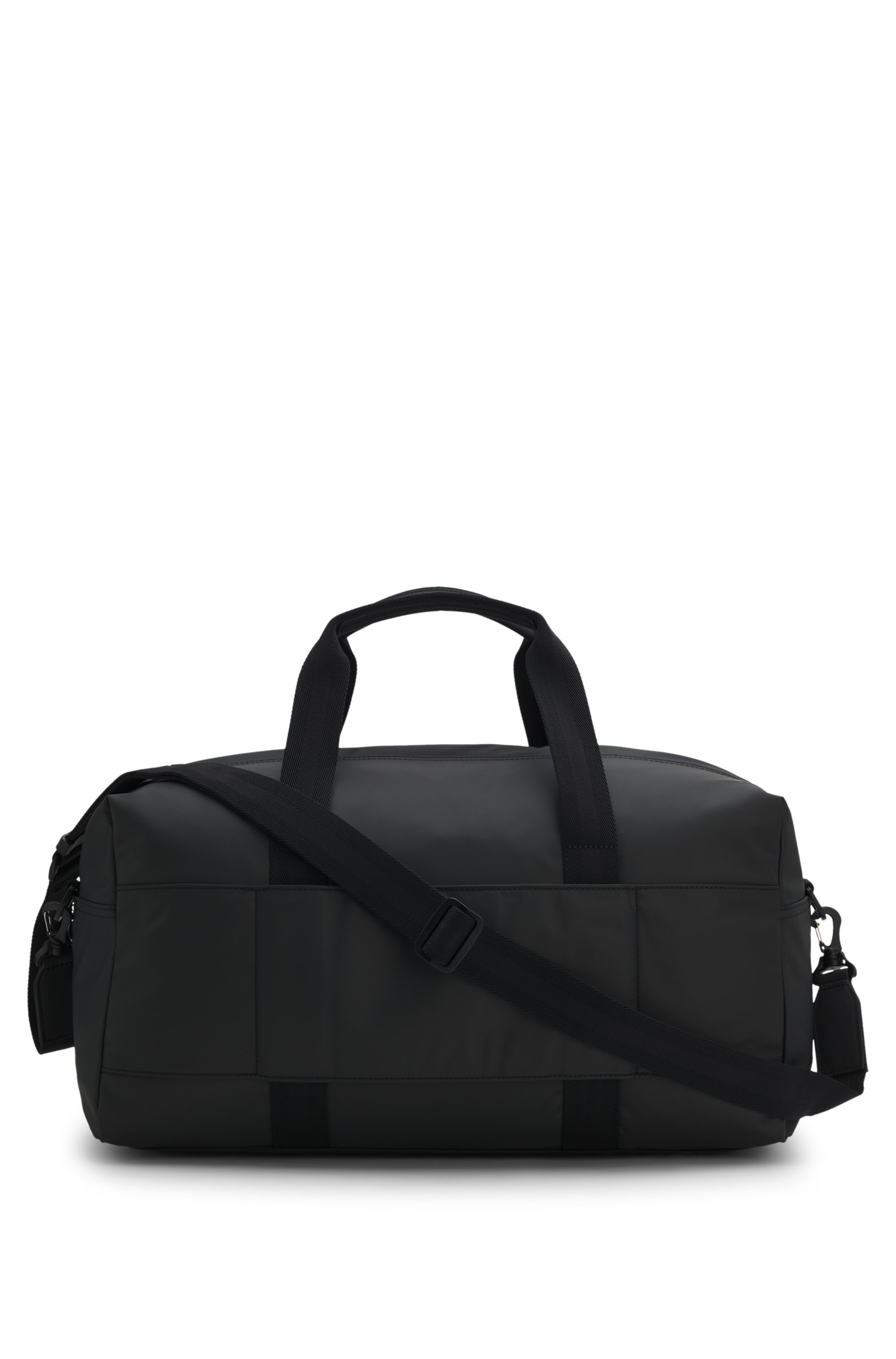 Coated-fabric holdall with logo patch