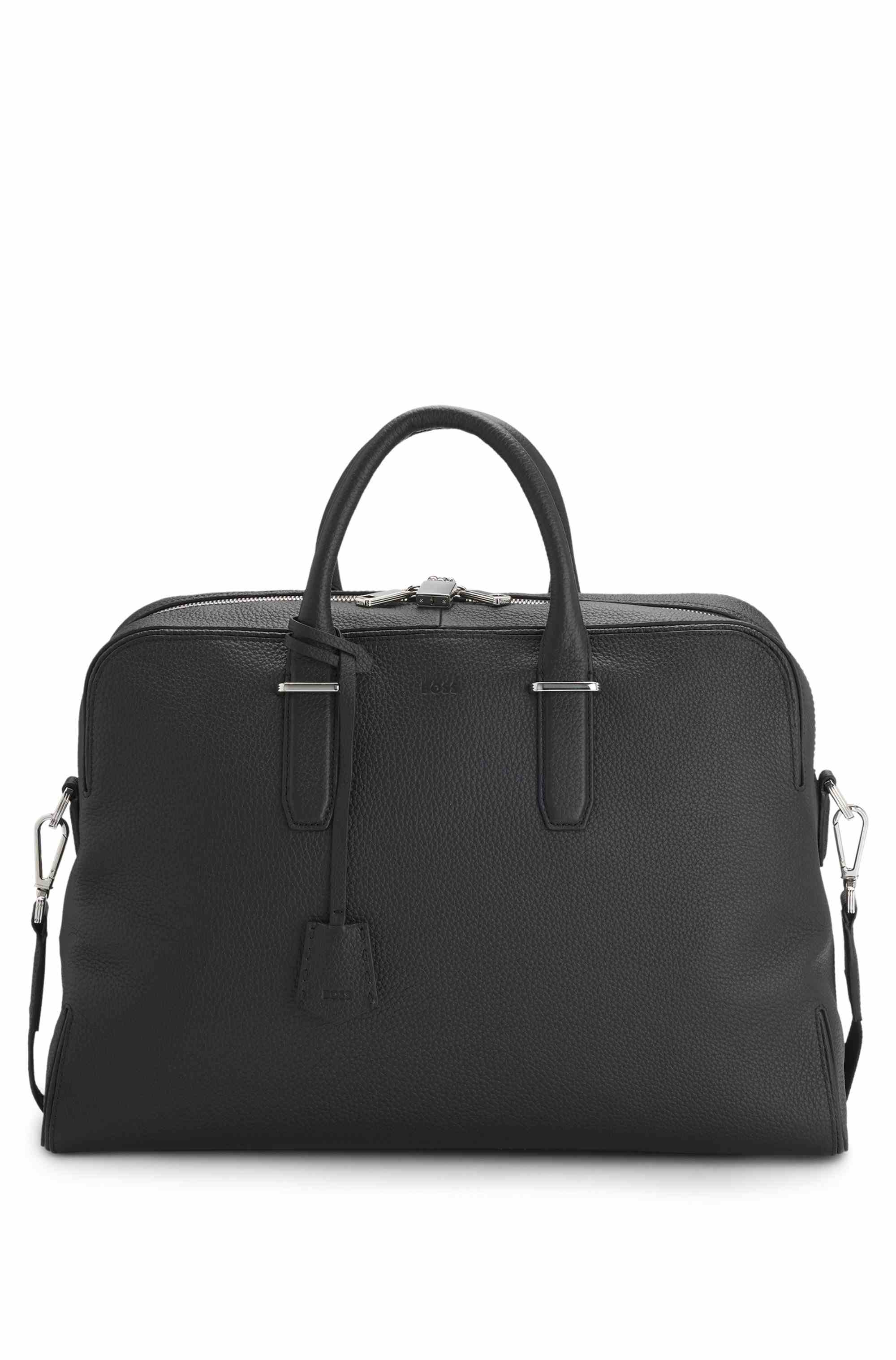 Grained leather holdall with logo keyholder