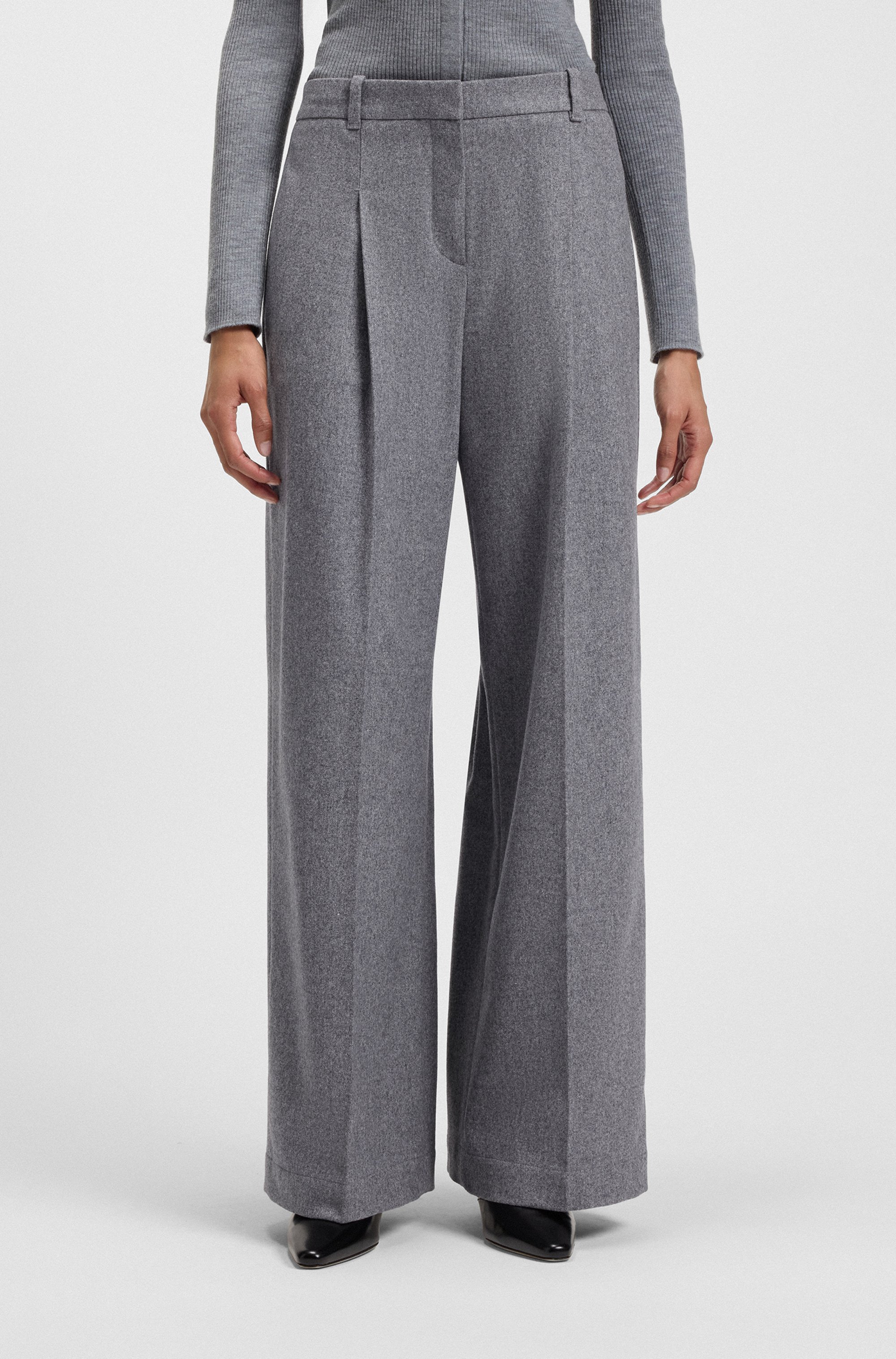 Regular-fit wide-leg trousers in soft flannel