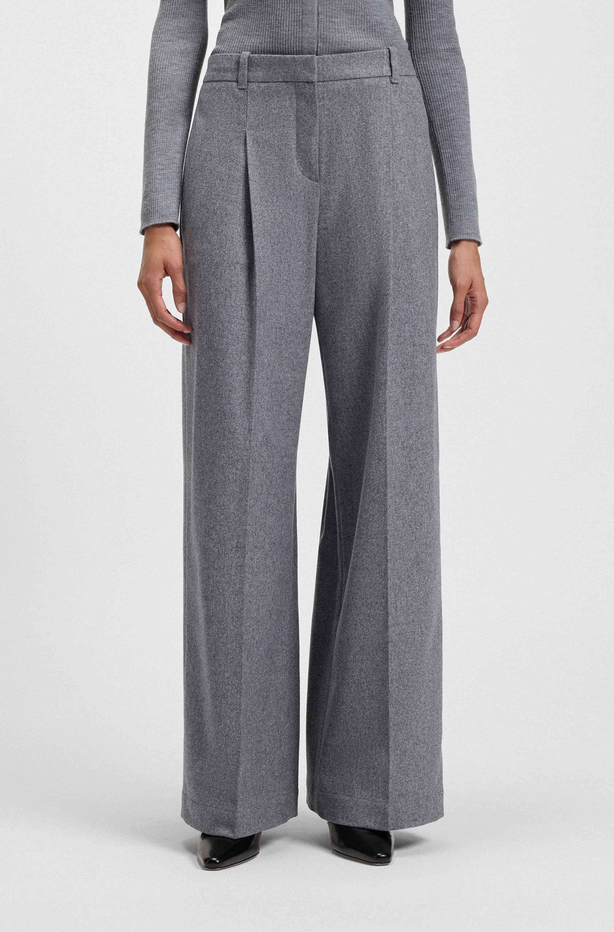 Regular-fit wide-leg trousers in soft flannel