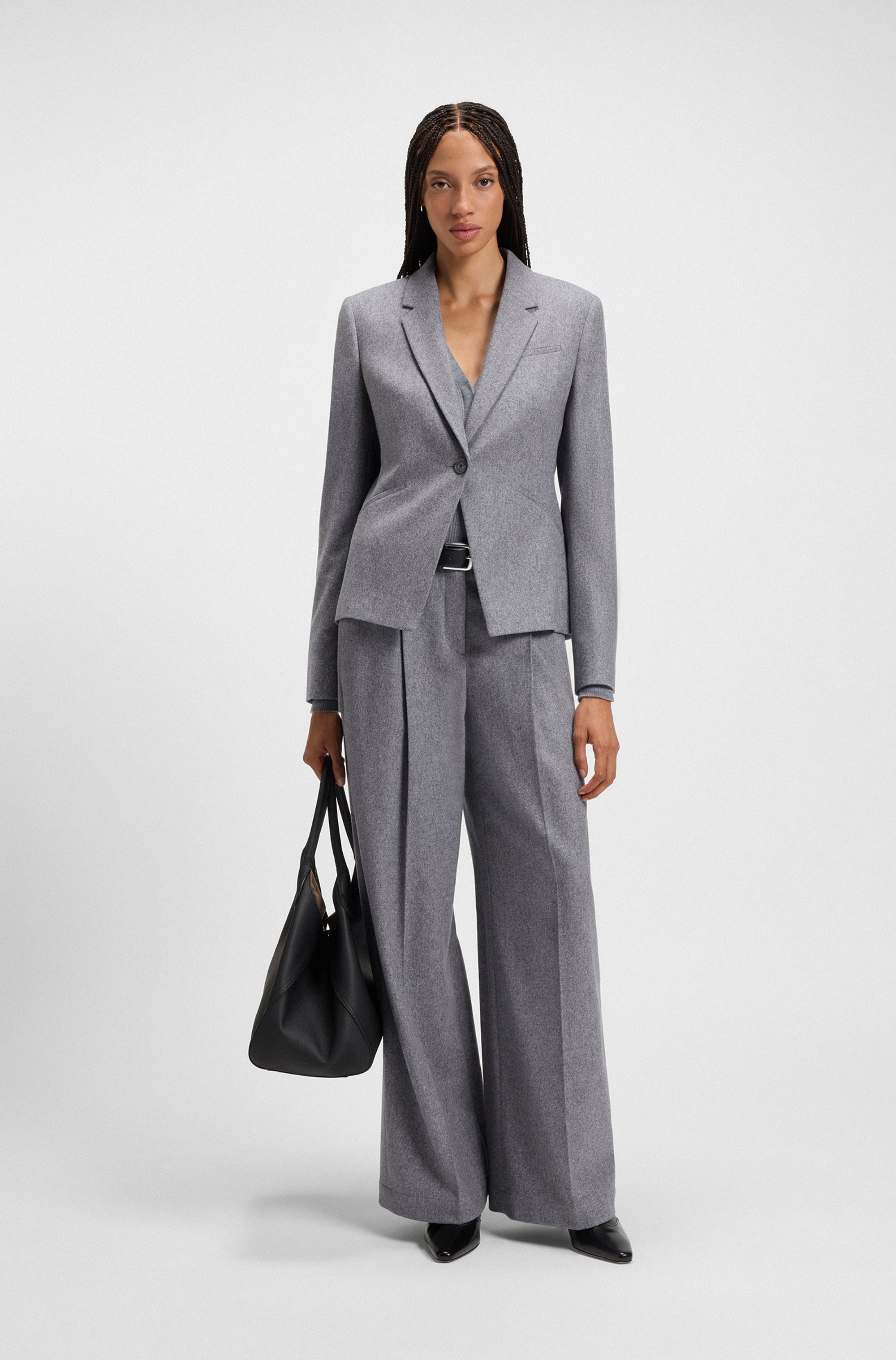 Regular-fit wide-leg trousers in soft flannel