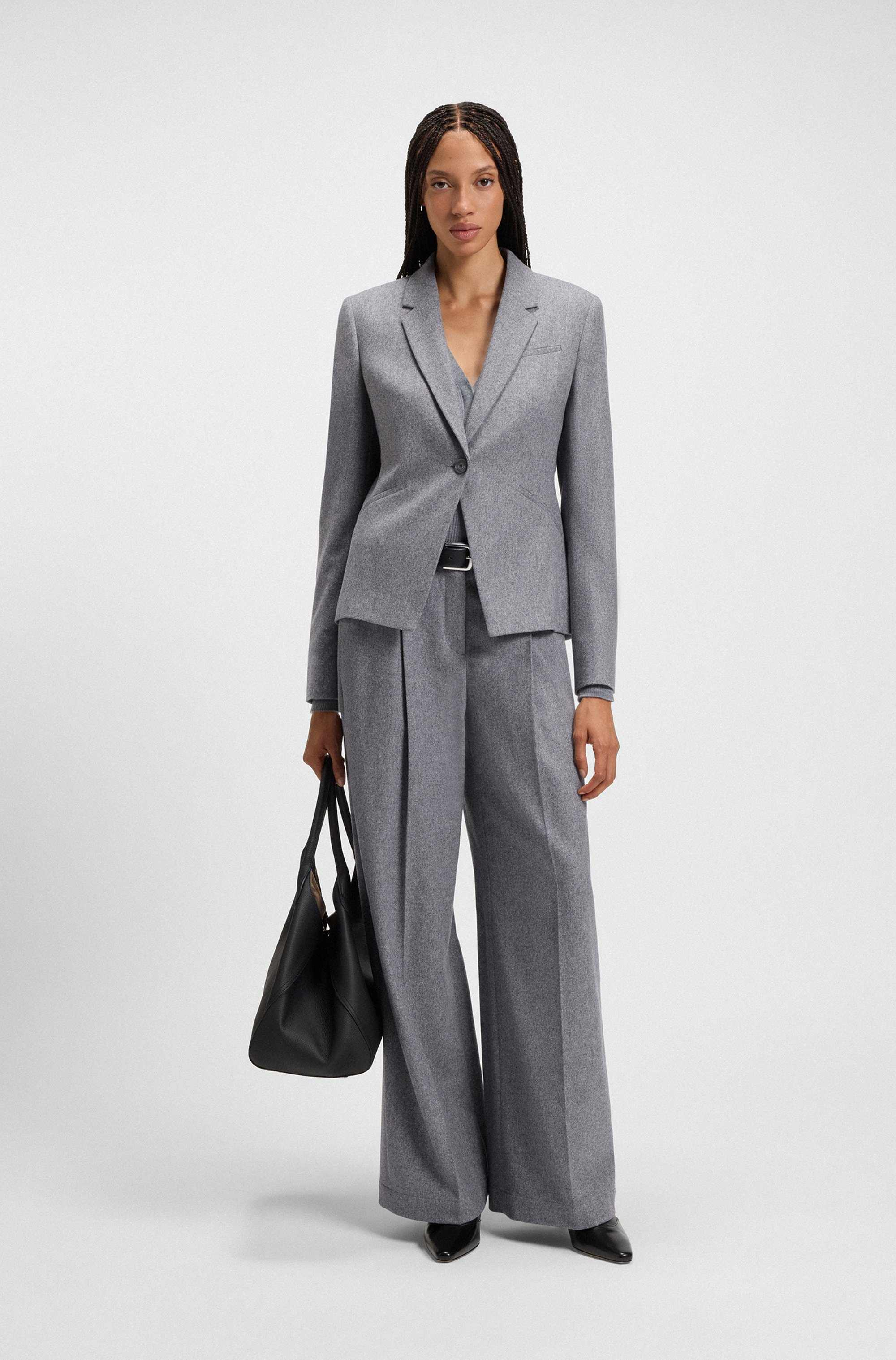 Regular-fit wide-leg trousers in soft flannel