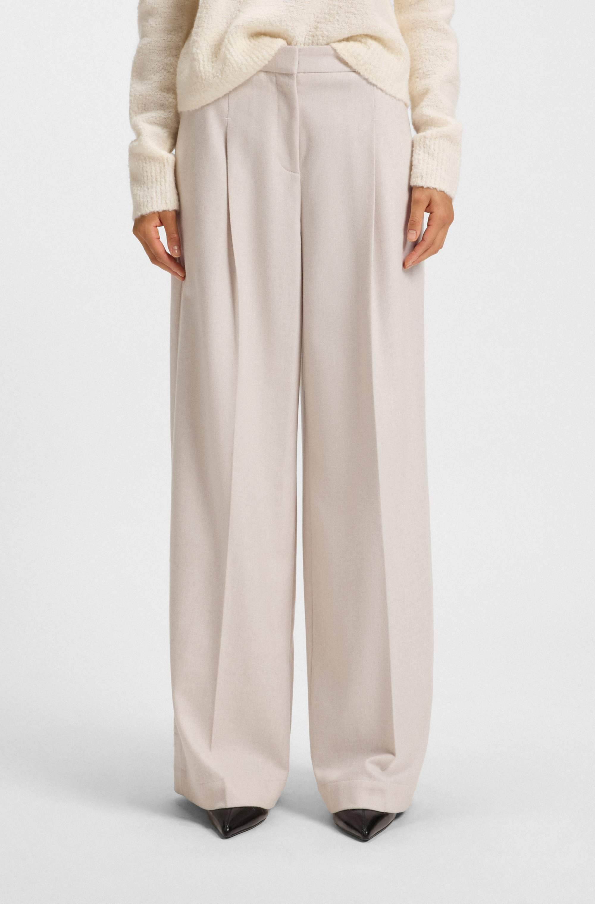 Regular-fit wide-leg trousers in soft flannel