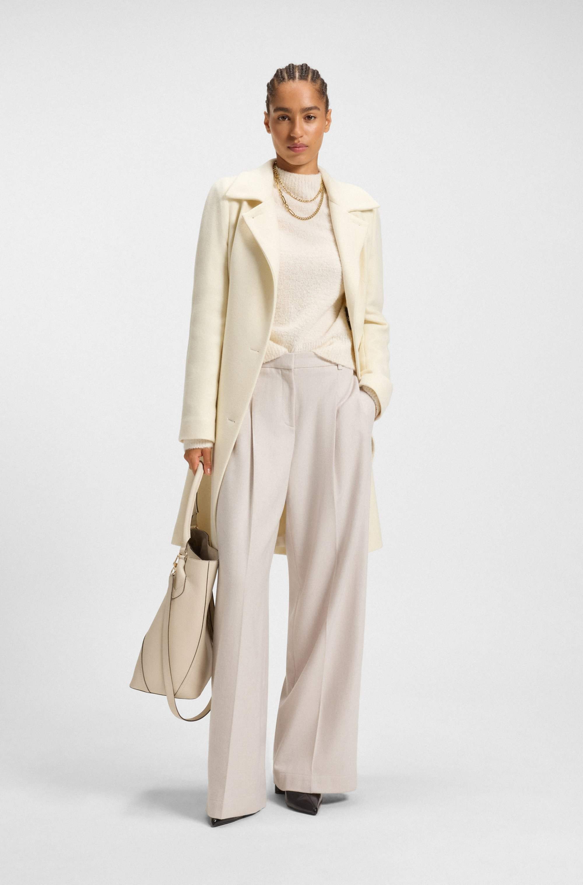 Regular-fit wide-leg trousers in soft flannel