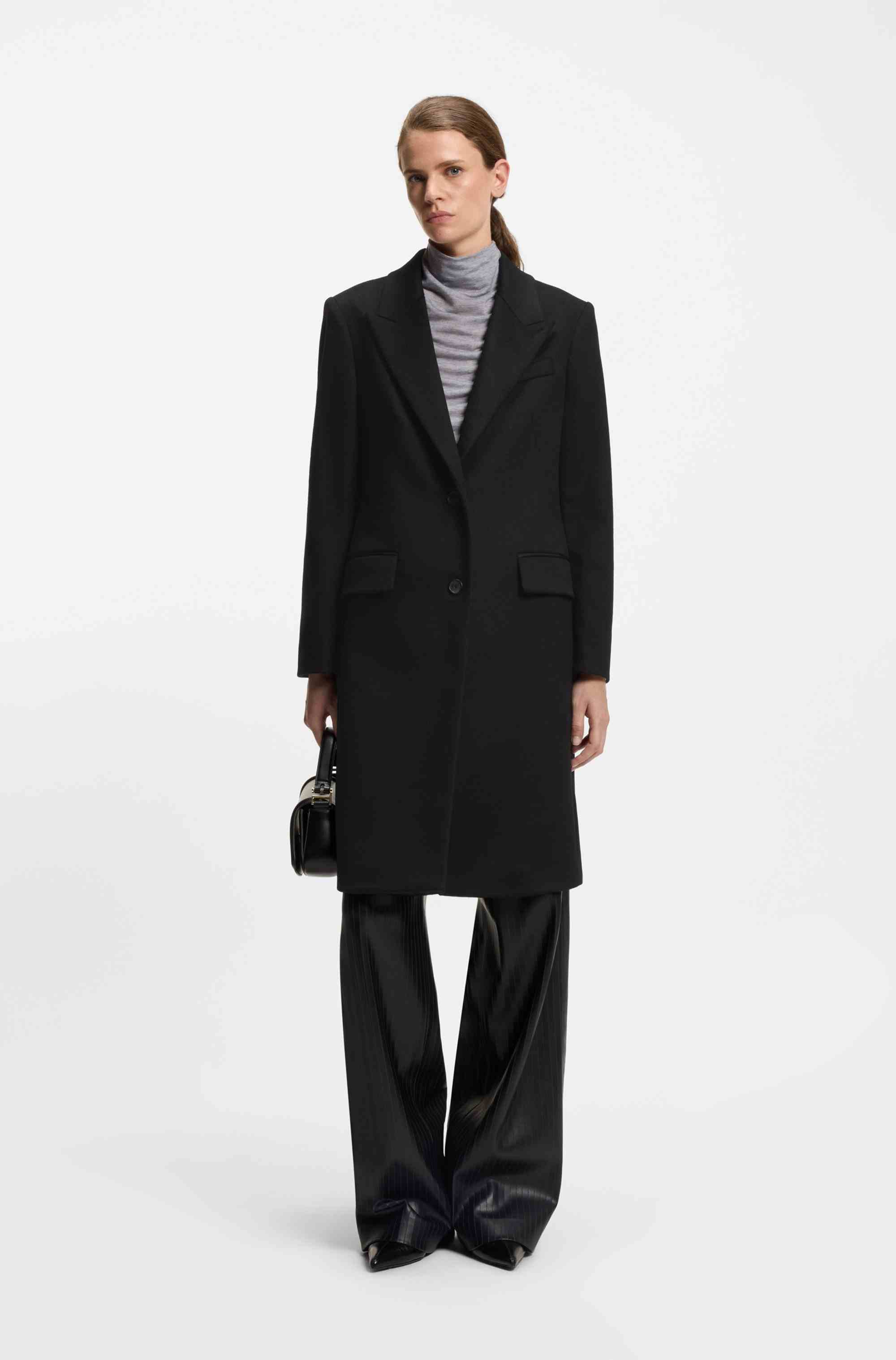 Regular-fit coat in wool with peak lapels