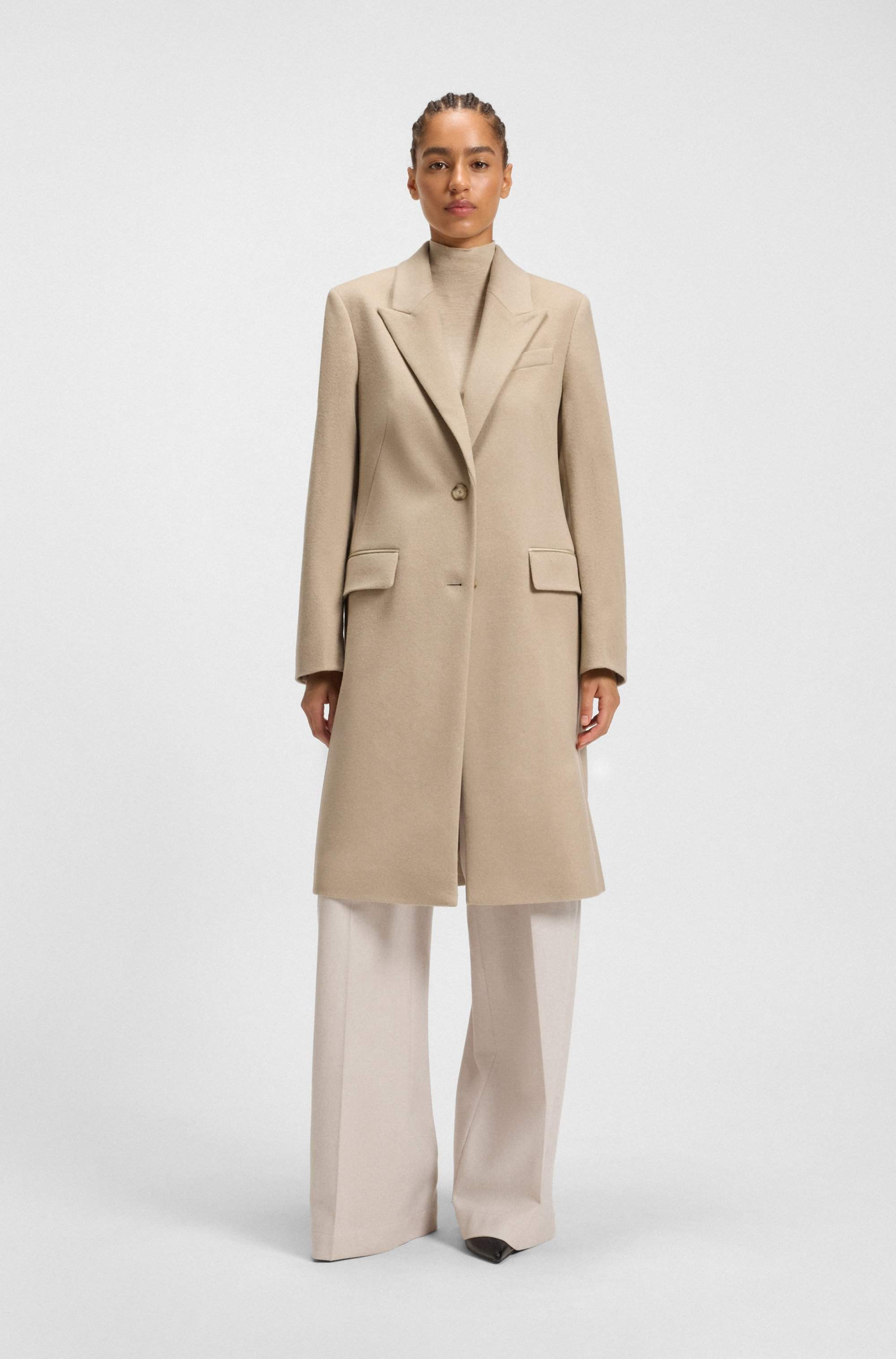Regular-fit coat in wool with peak lapels