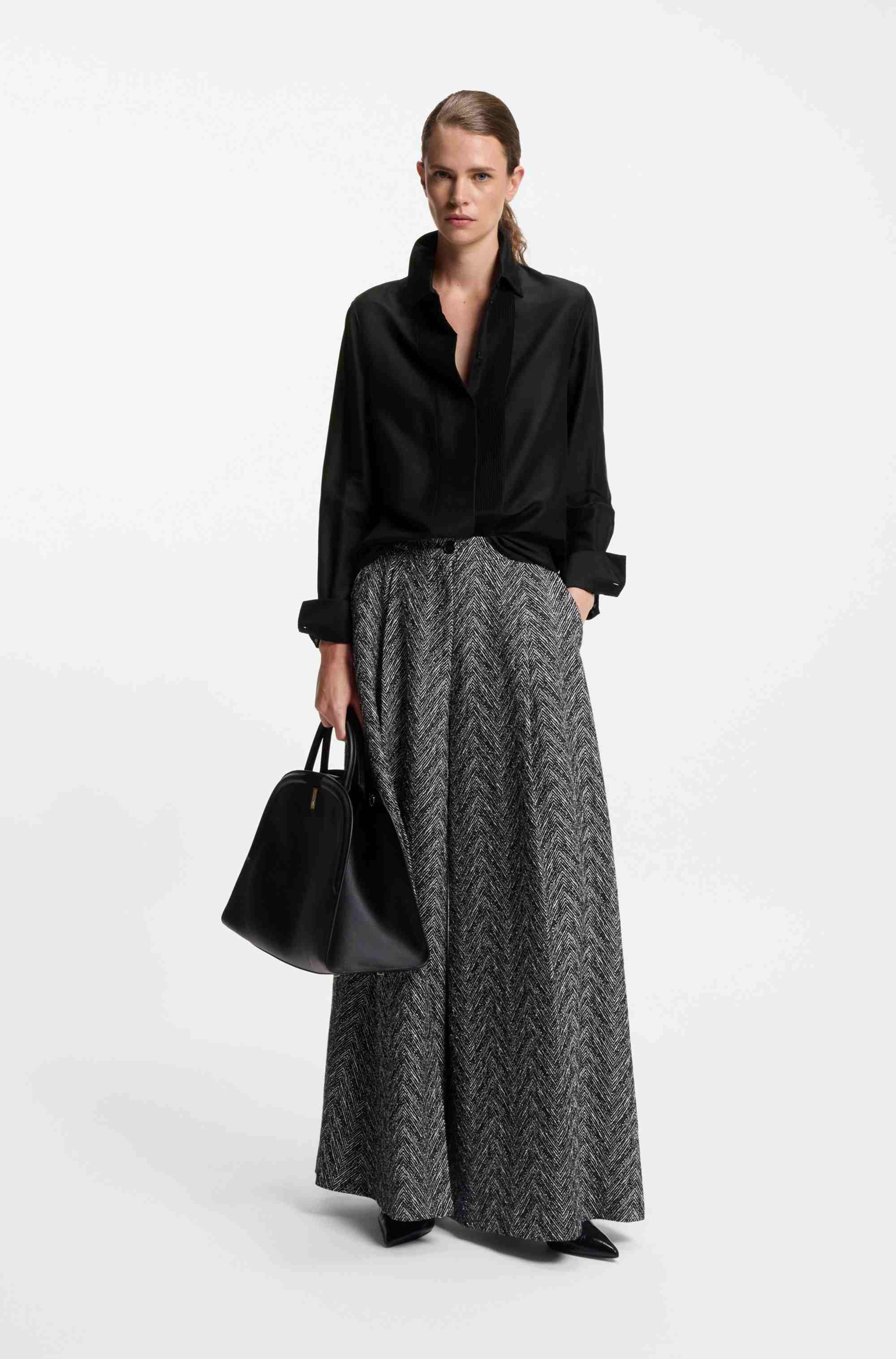 Regular-fit tuxedo-inspired blouse with pintuck pleats