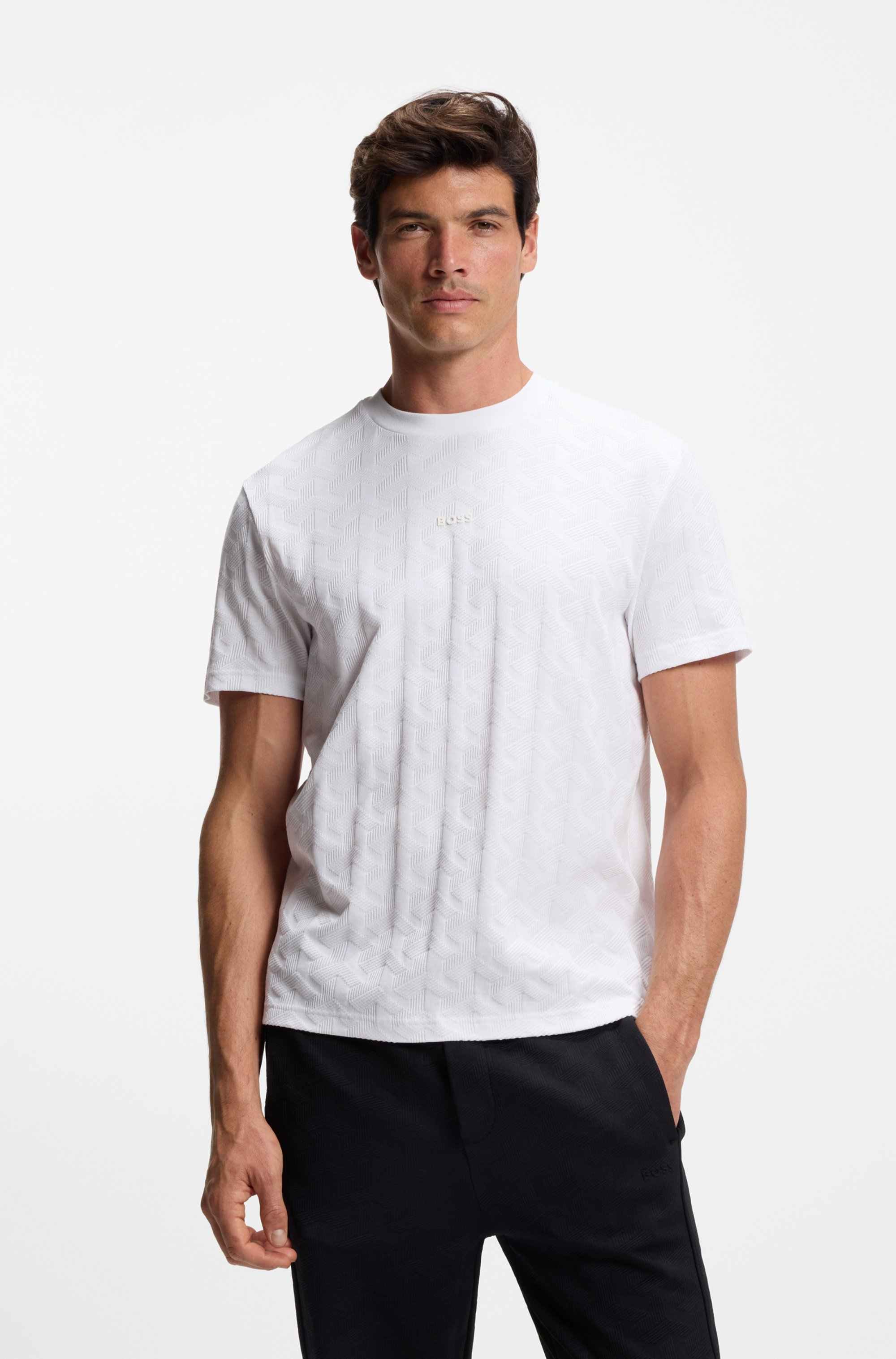 Cotton T-shirt with jacquard pattern