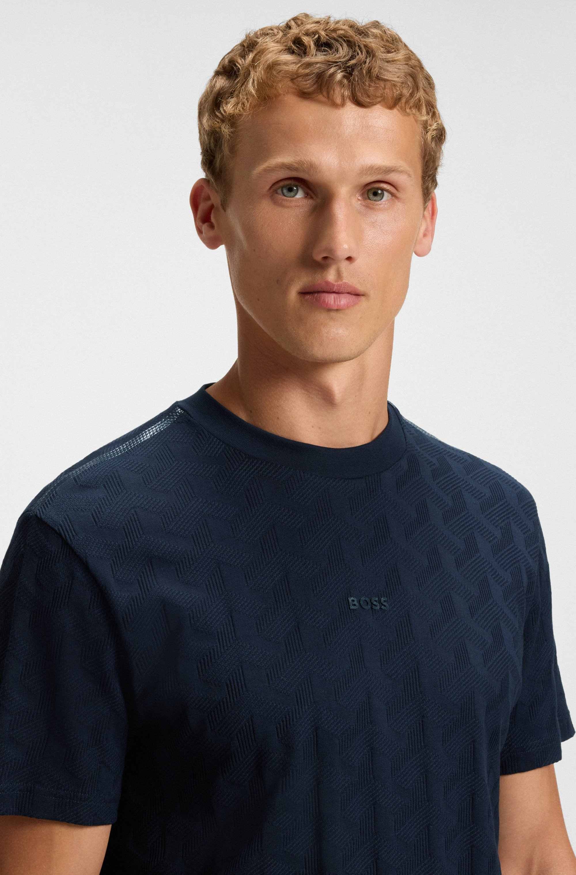 Cotton T-shirt with jacquard pattern