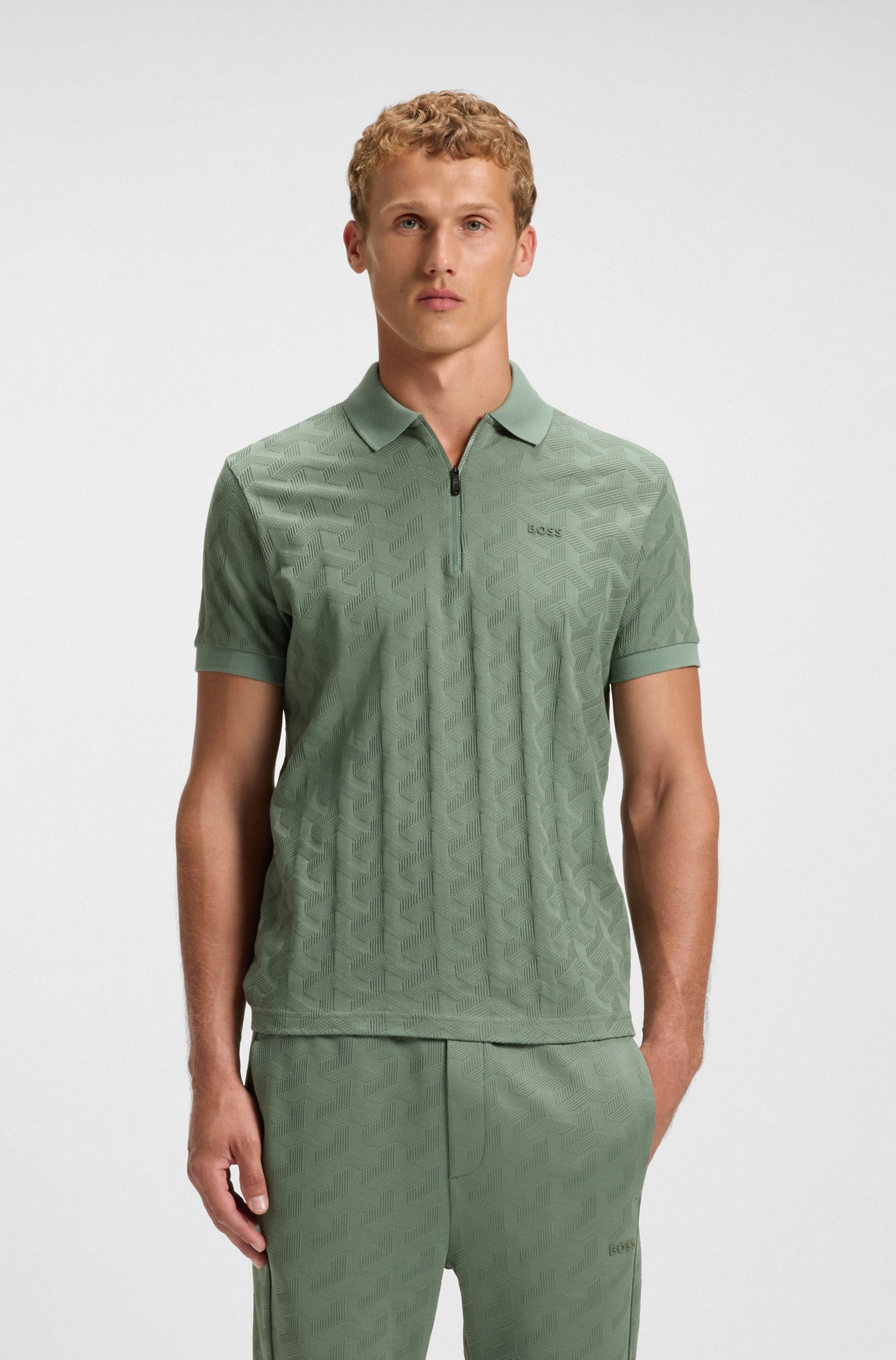 Mercerised-cotton polo shirt with jacquard pattern