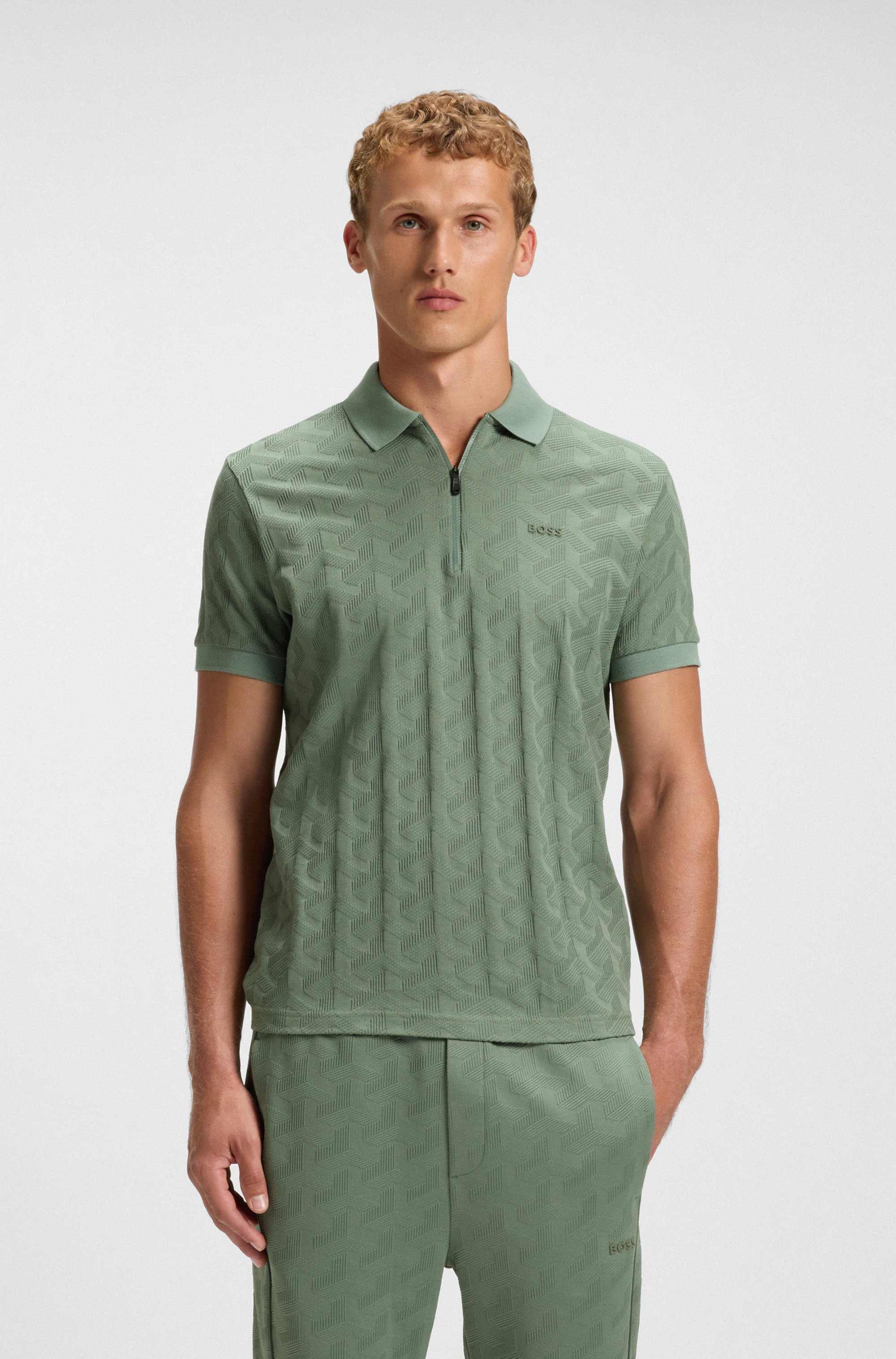 Mercerised-cotton polo shirt with jacquard pattern