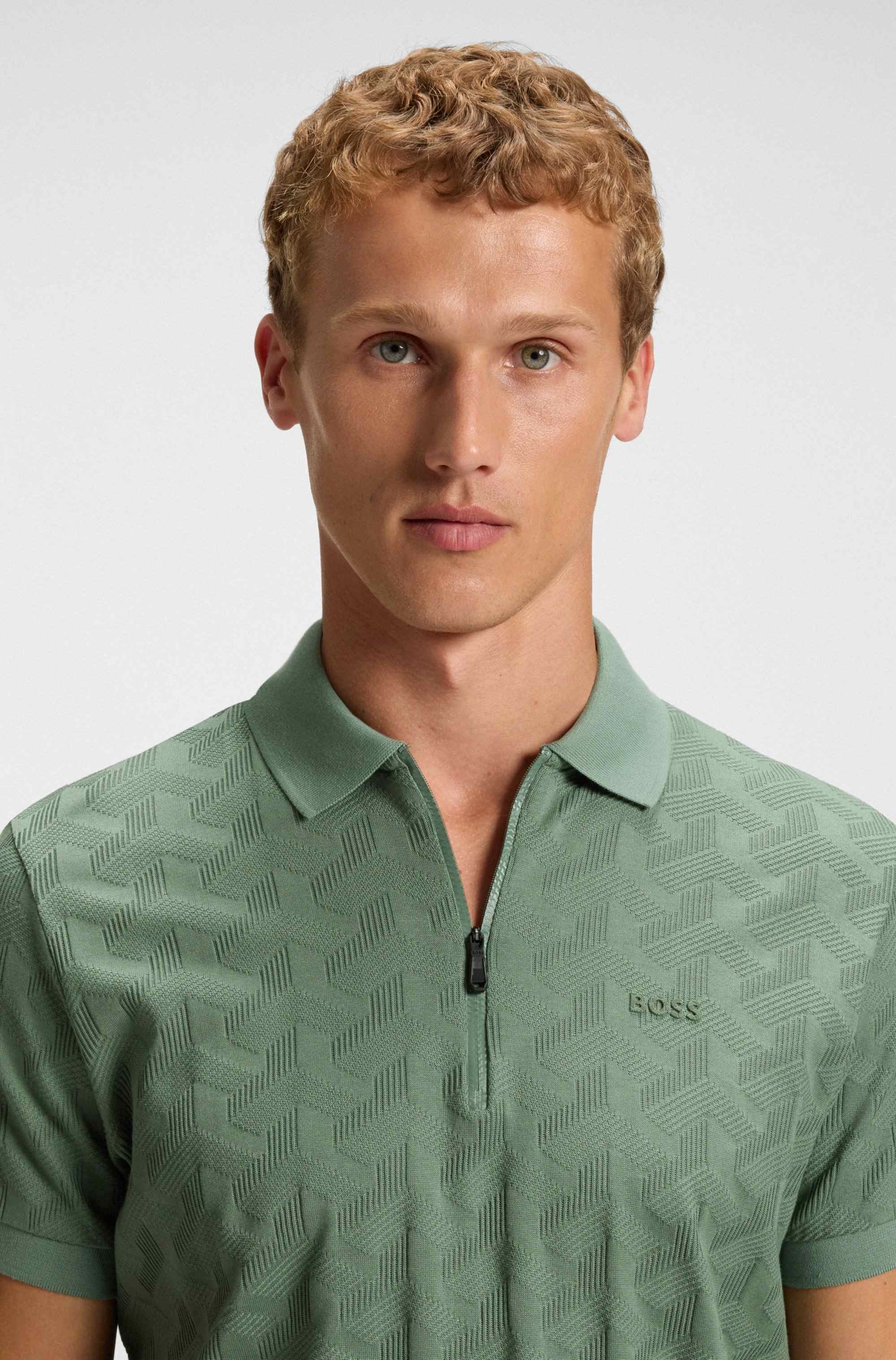 Mercerised-cotton polo shirt with jacquard pattern