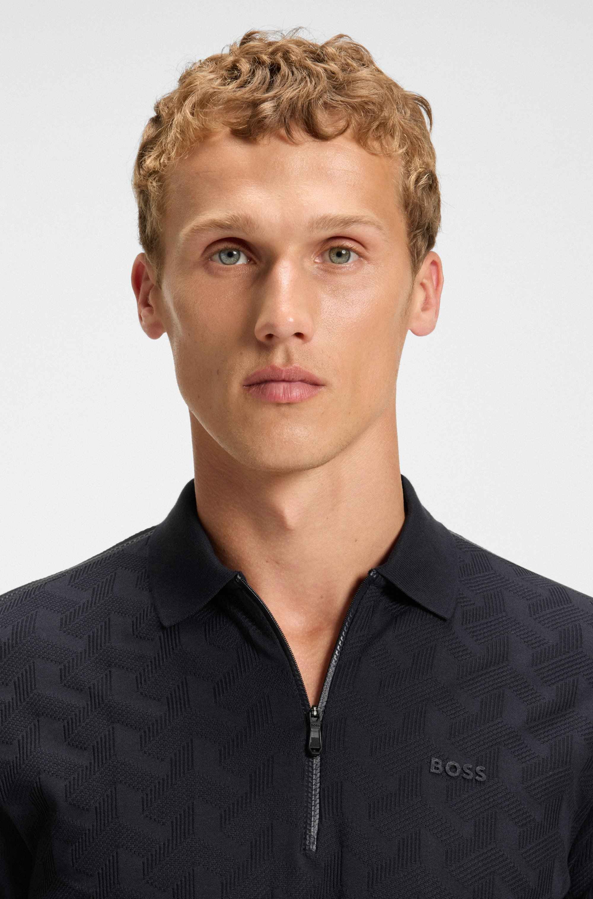 Mercerised-cotton polo shirt with jacquard pattern