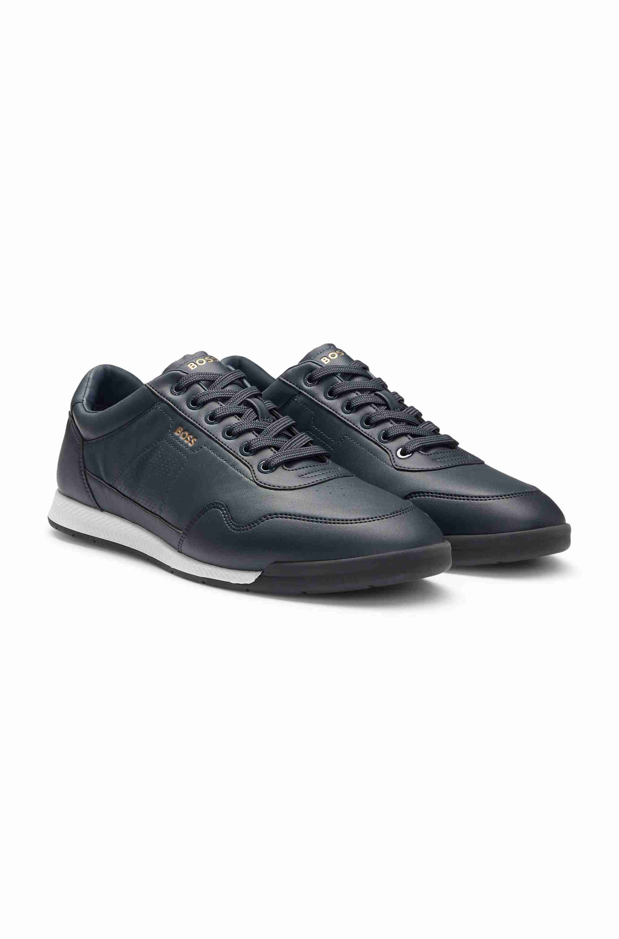 Leather trainers with gold-tone logo