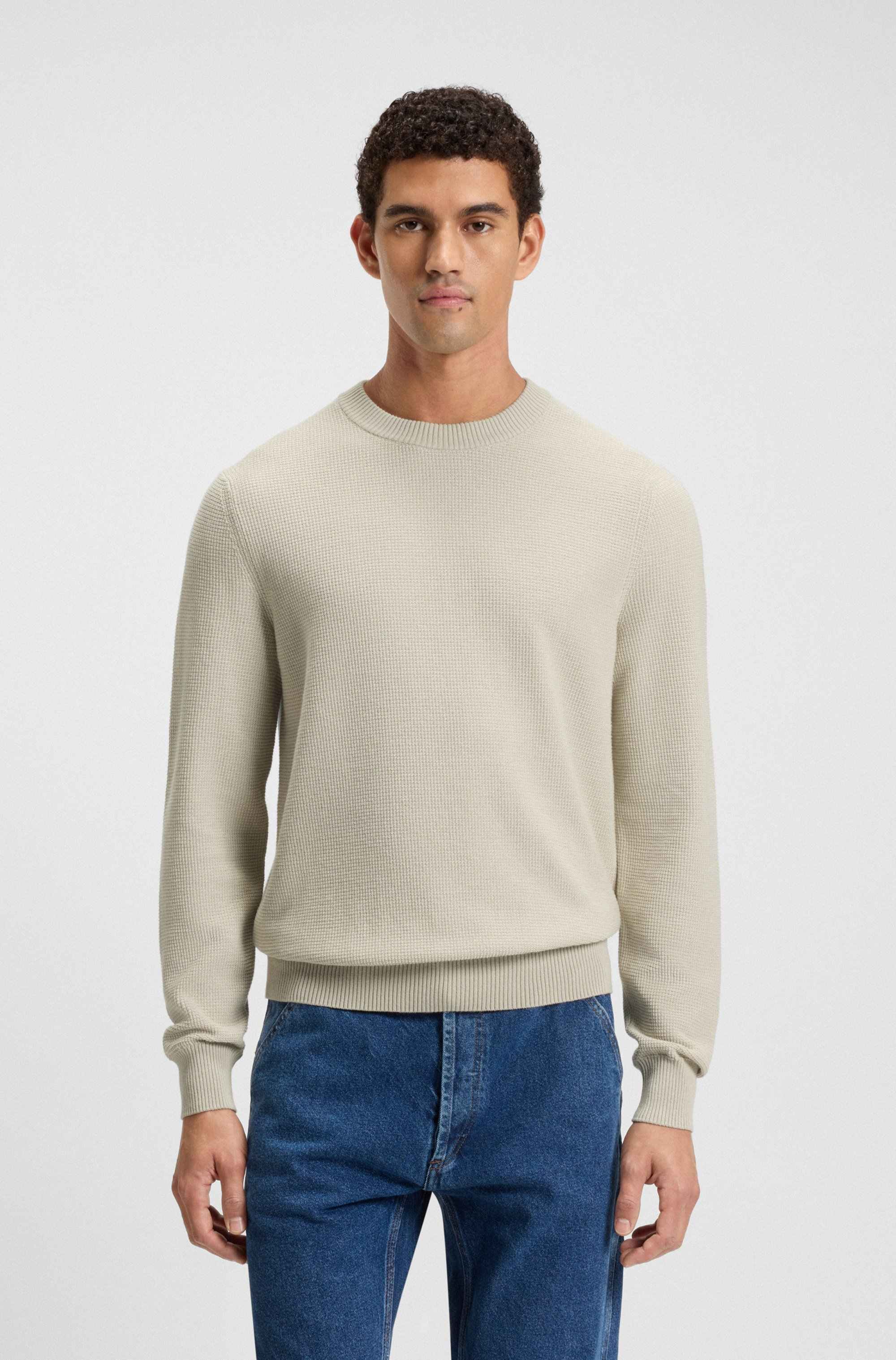Cotton-blend sweater with two-tone structure