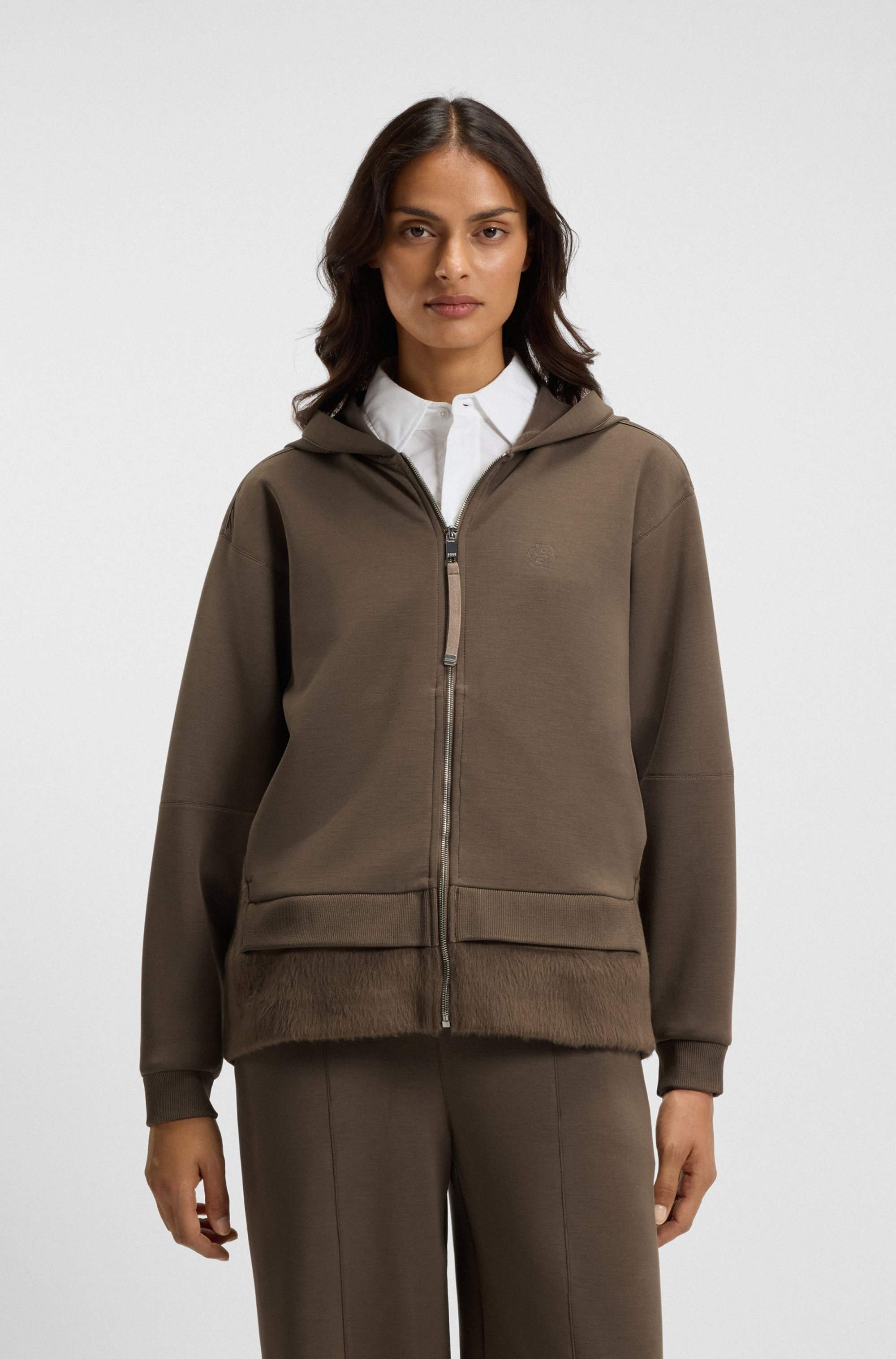 Zip-up hoodie in mixed materials