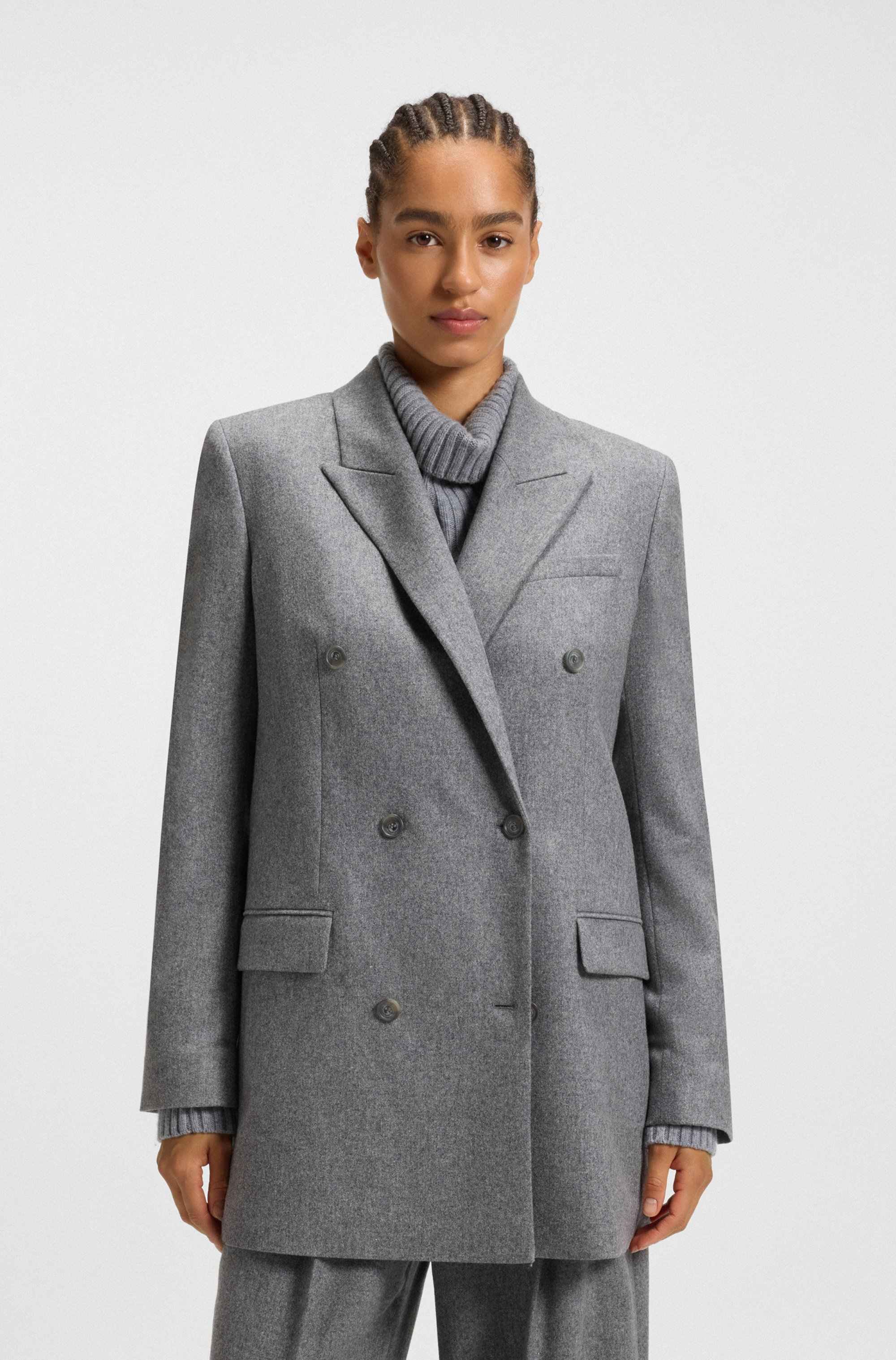 Regular-fit long-length blazer in soft flannel