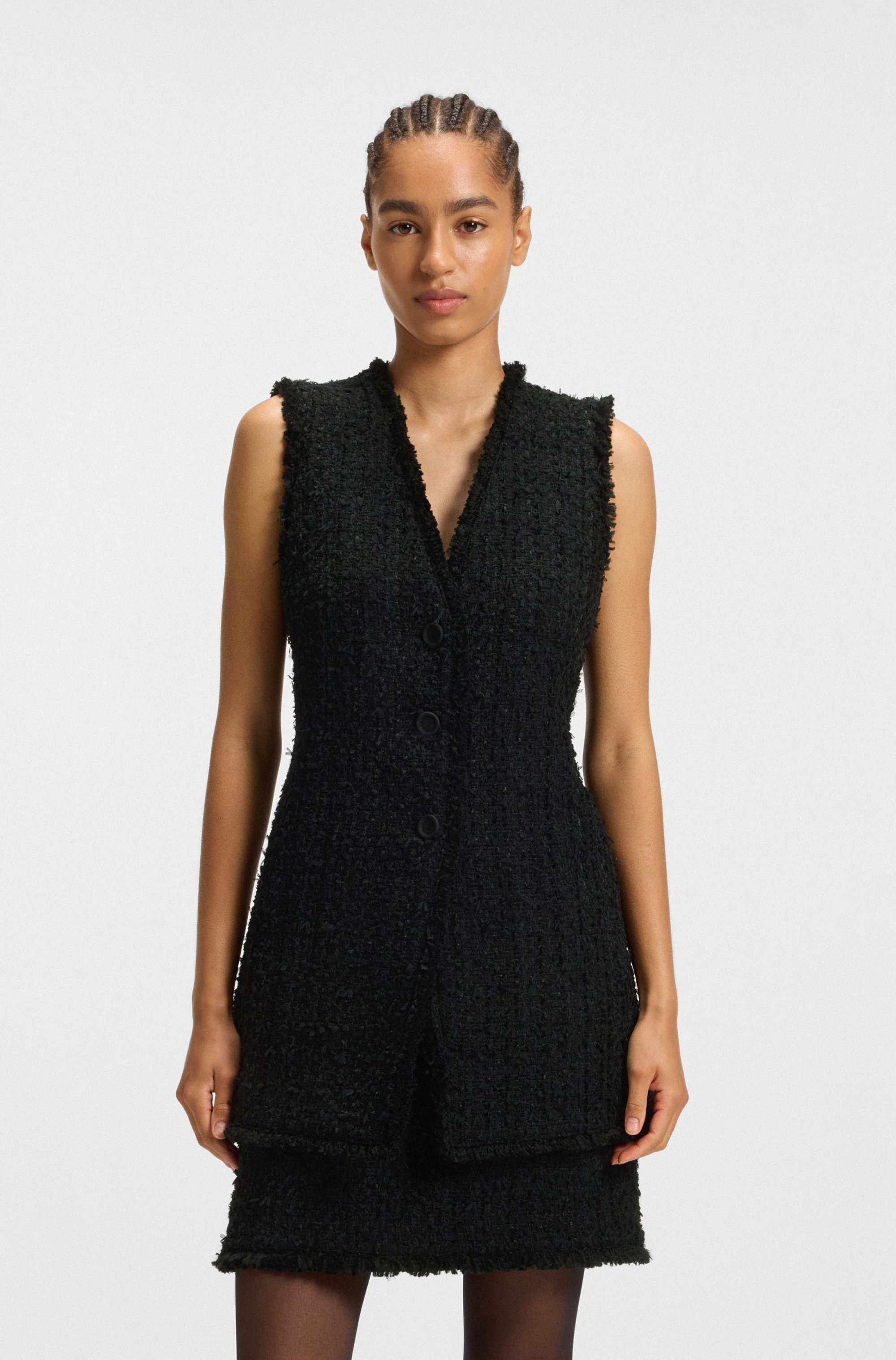 Sleeveless regular-fit blazer in velvet tweed
