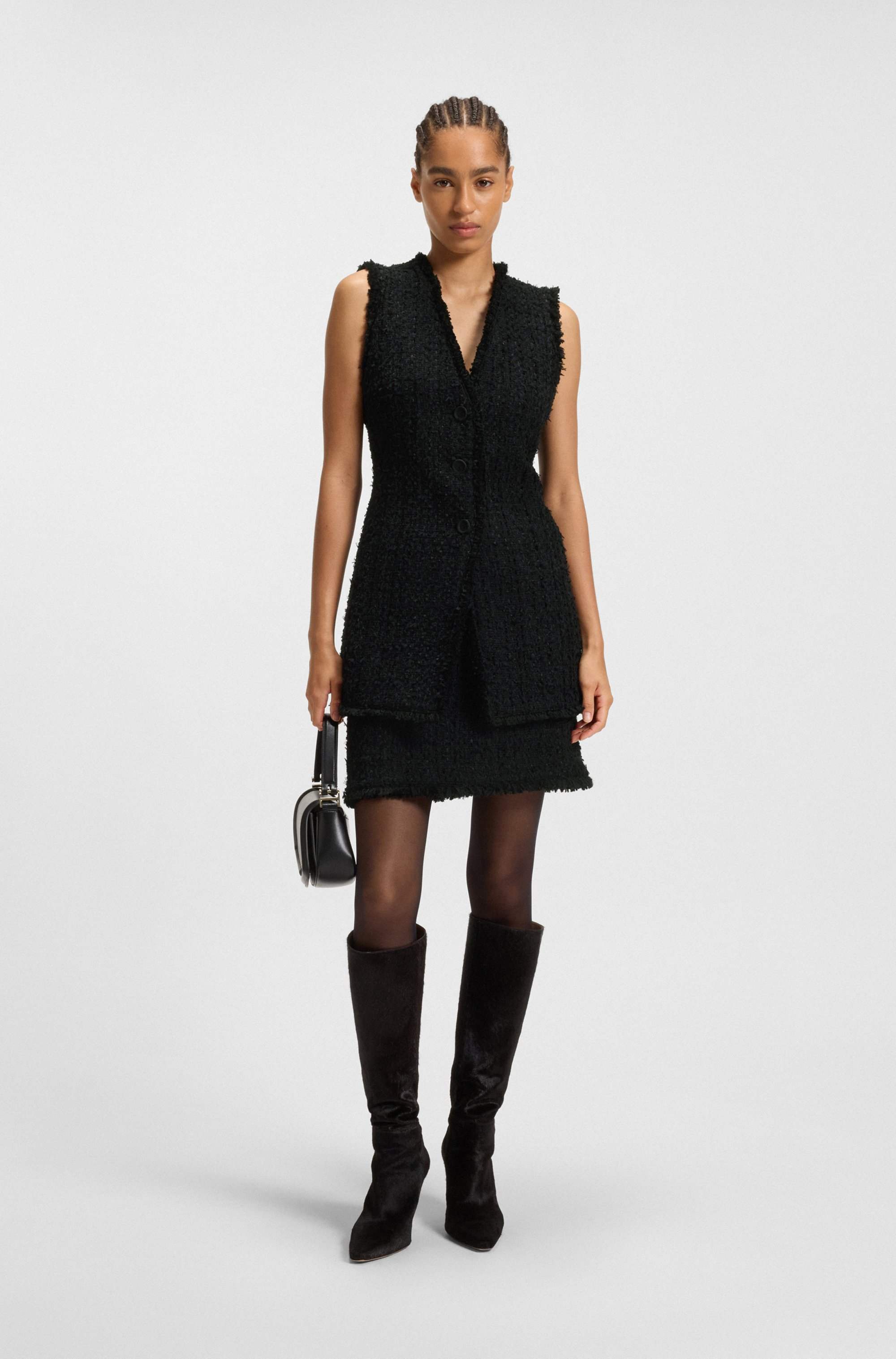 Sleeveless regular-fit blazer in velvet tweed