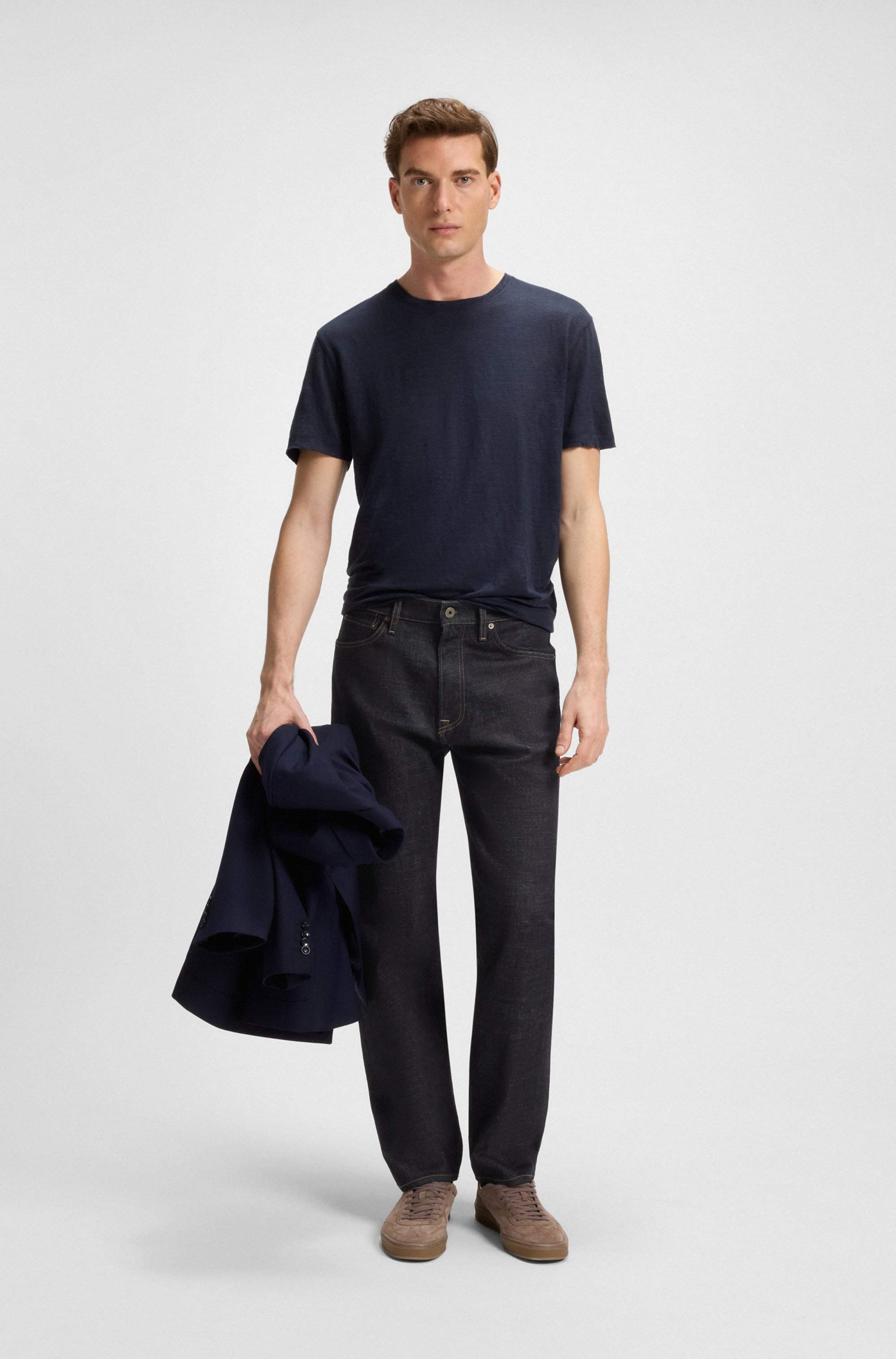 BECKHAM x BOSS regular-fit jeans in dark-blue denim