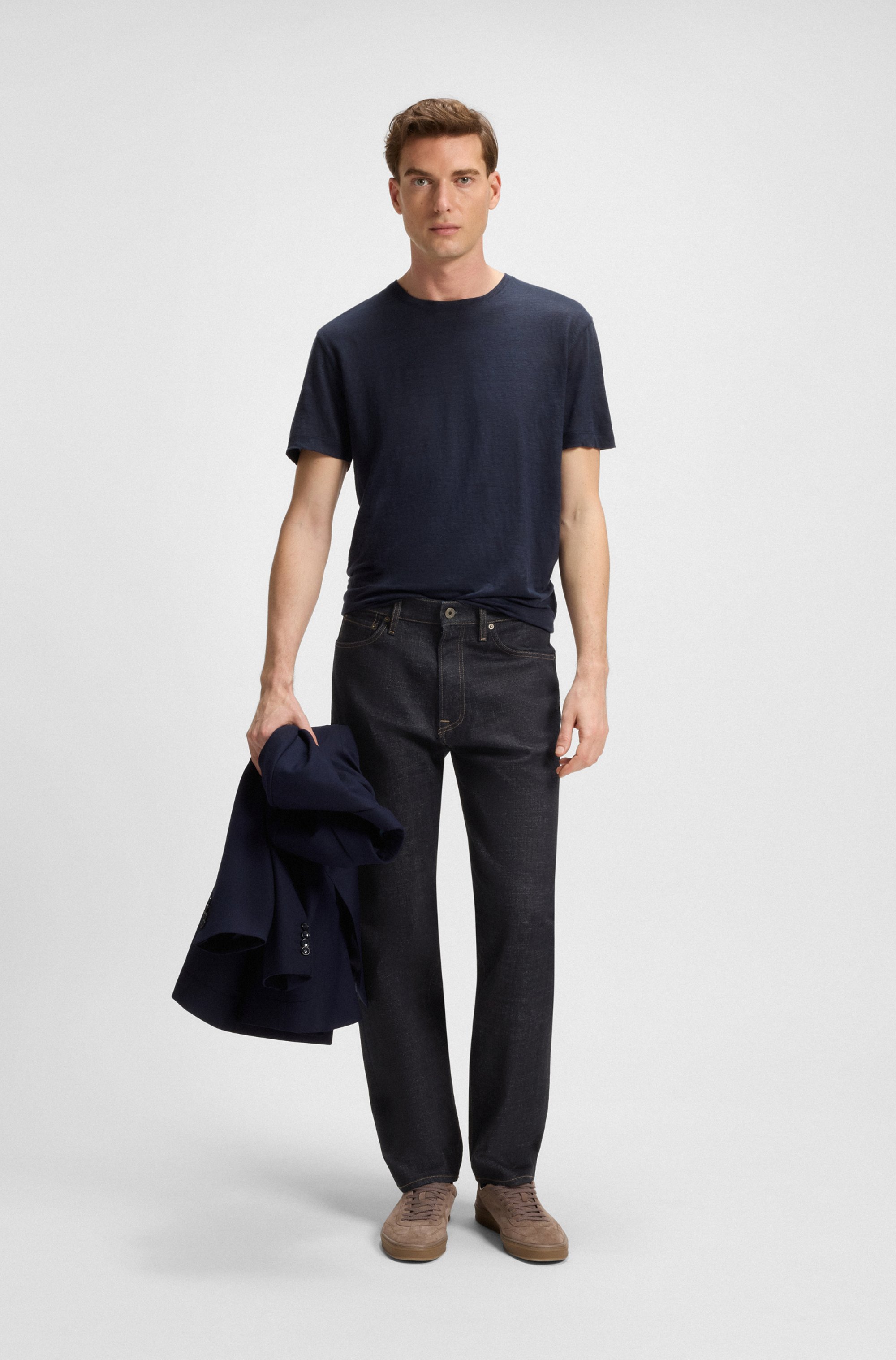 BECKHAM x BOSS regular-fit jeans in dark-blue denim