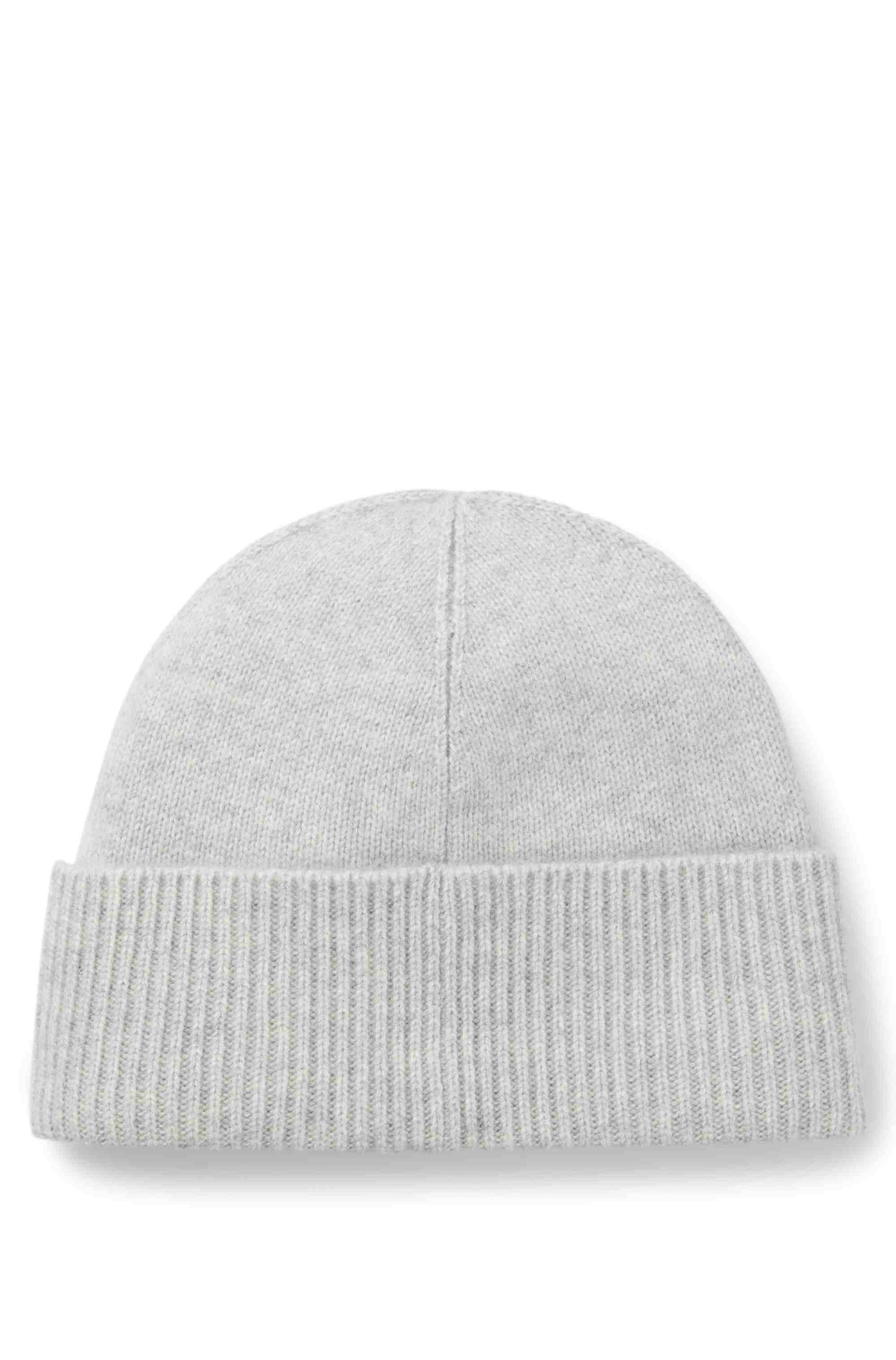 Cashmere beanie hat with metal logo tube