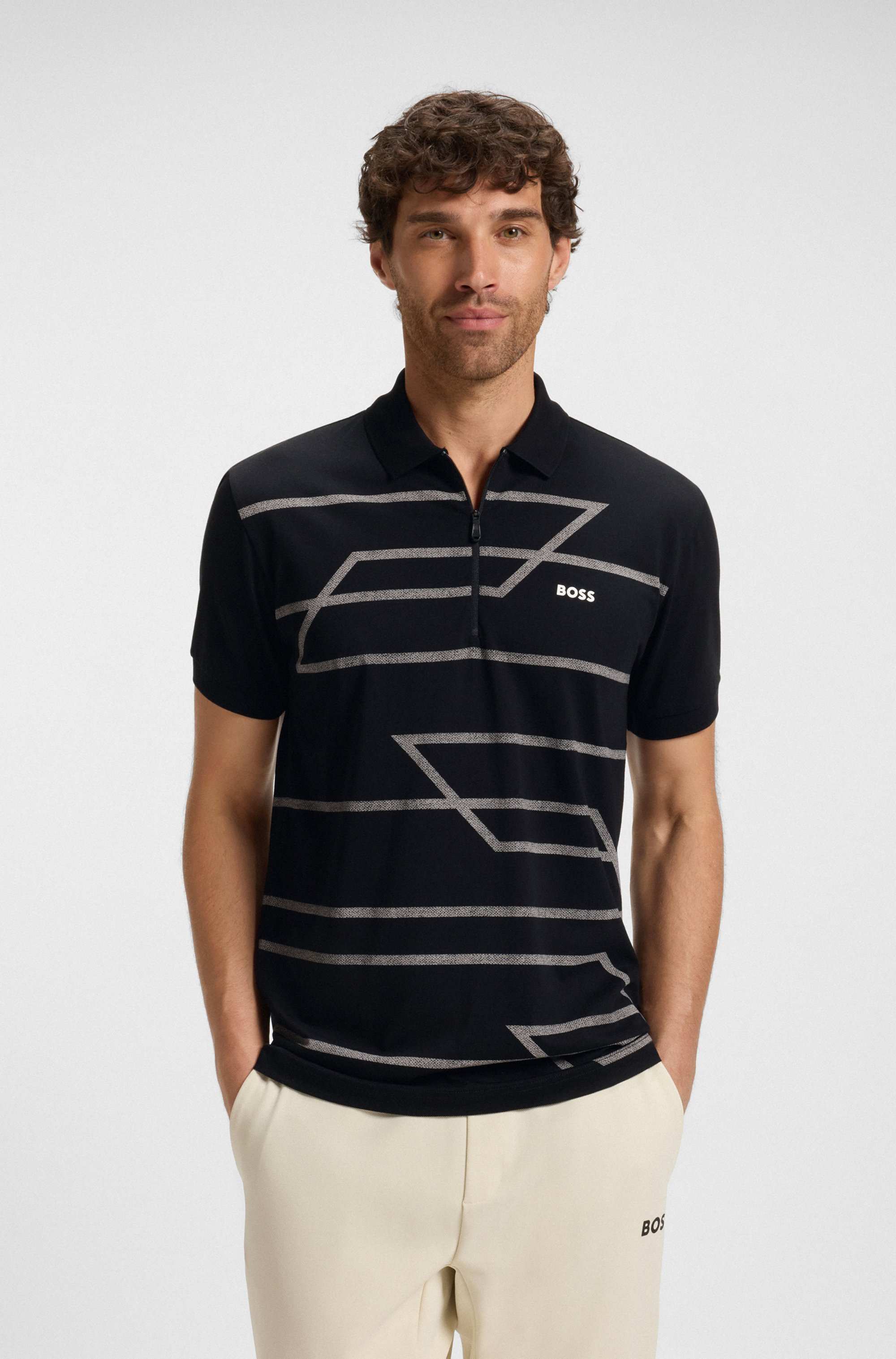Slim-fit polo shirt in cotton with printed pattern