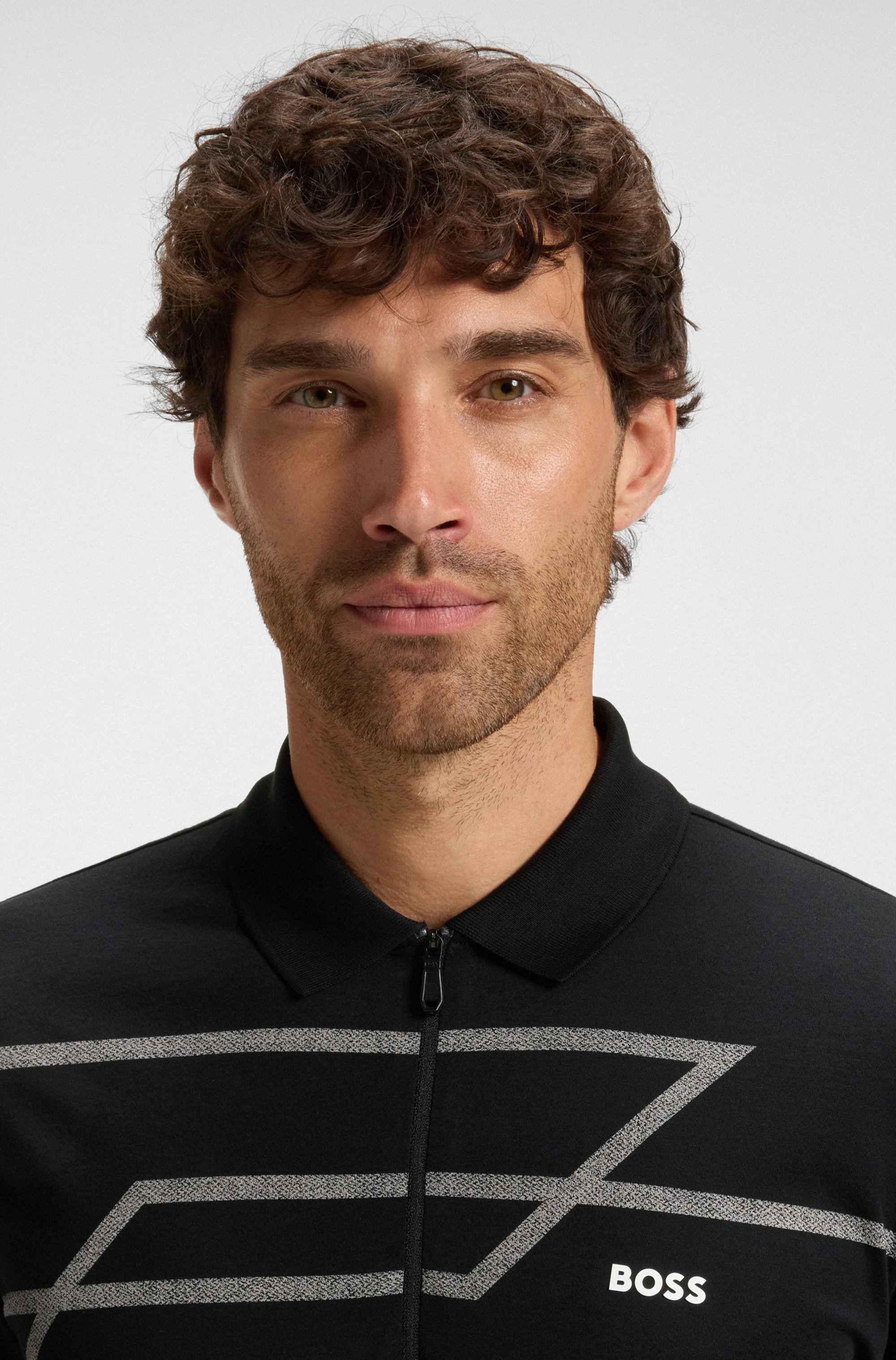 Slim-fit polo shirt in cotton with printed pattern