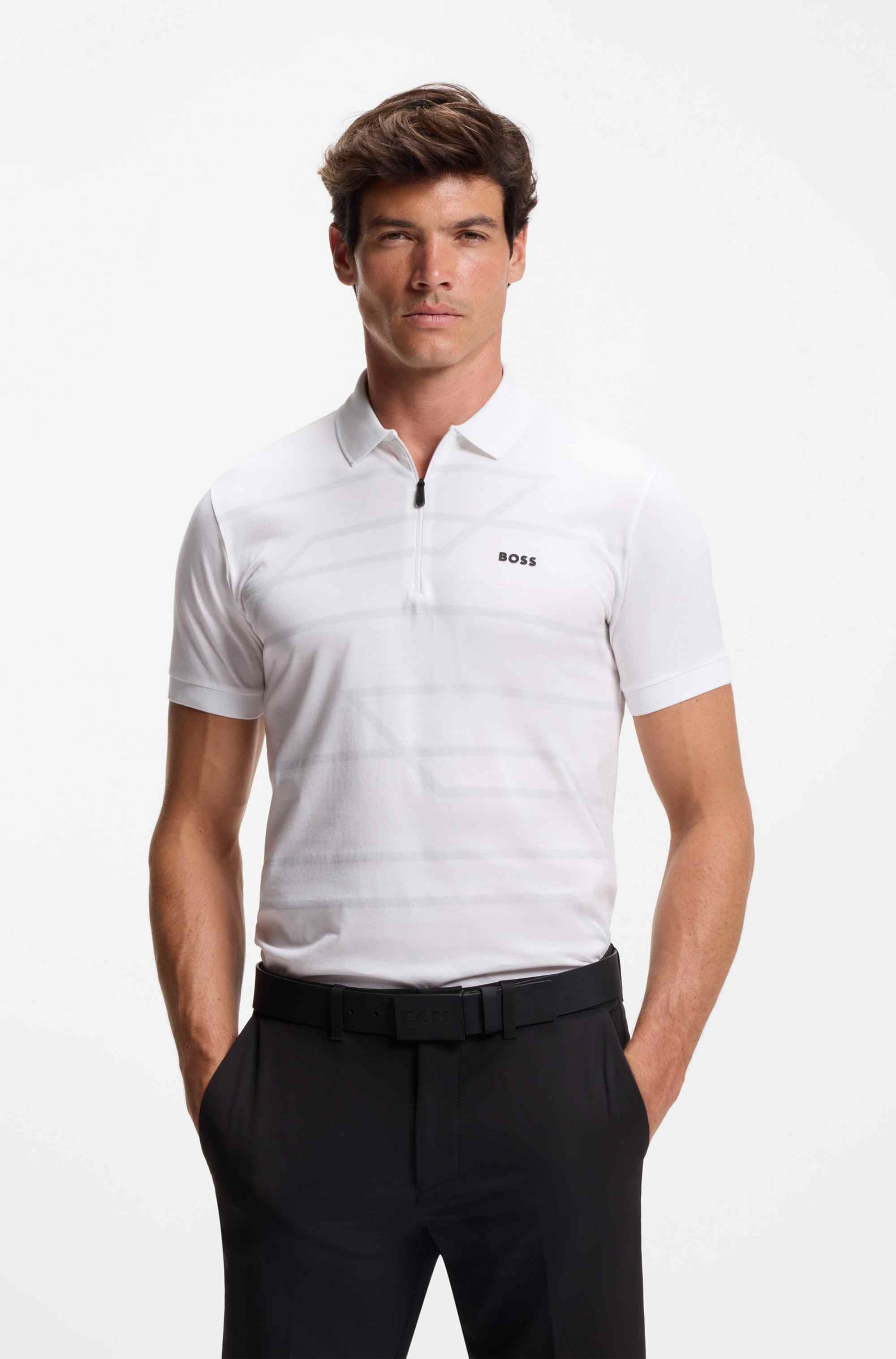 Slim-fit polo shirt in cotton with printed pattern