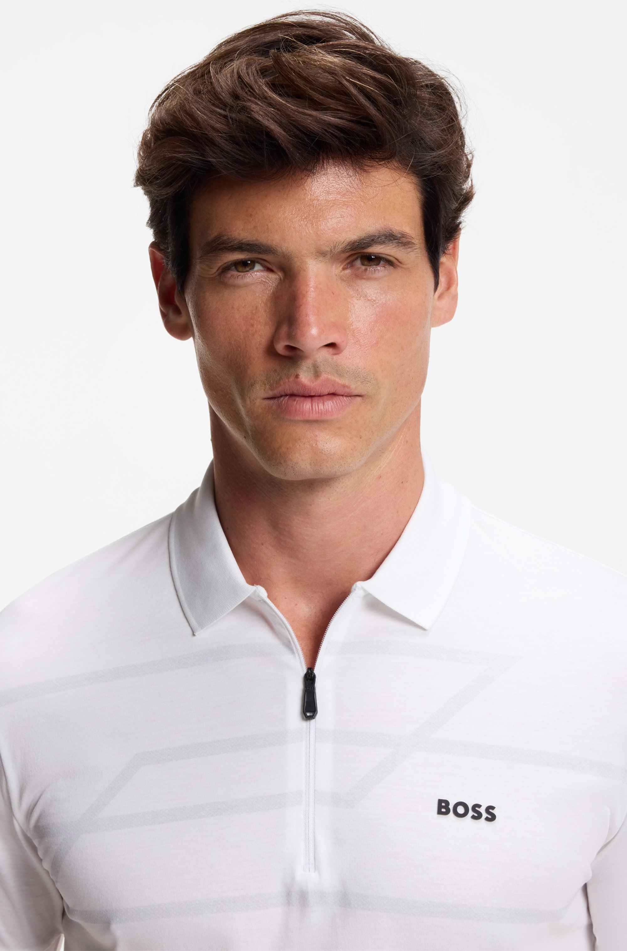 Slim-fit polo shirt in cotton with printed pattern