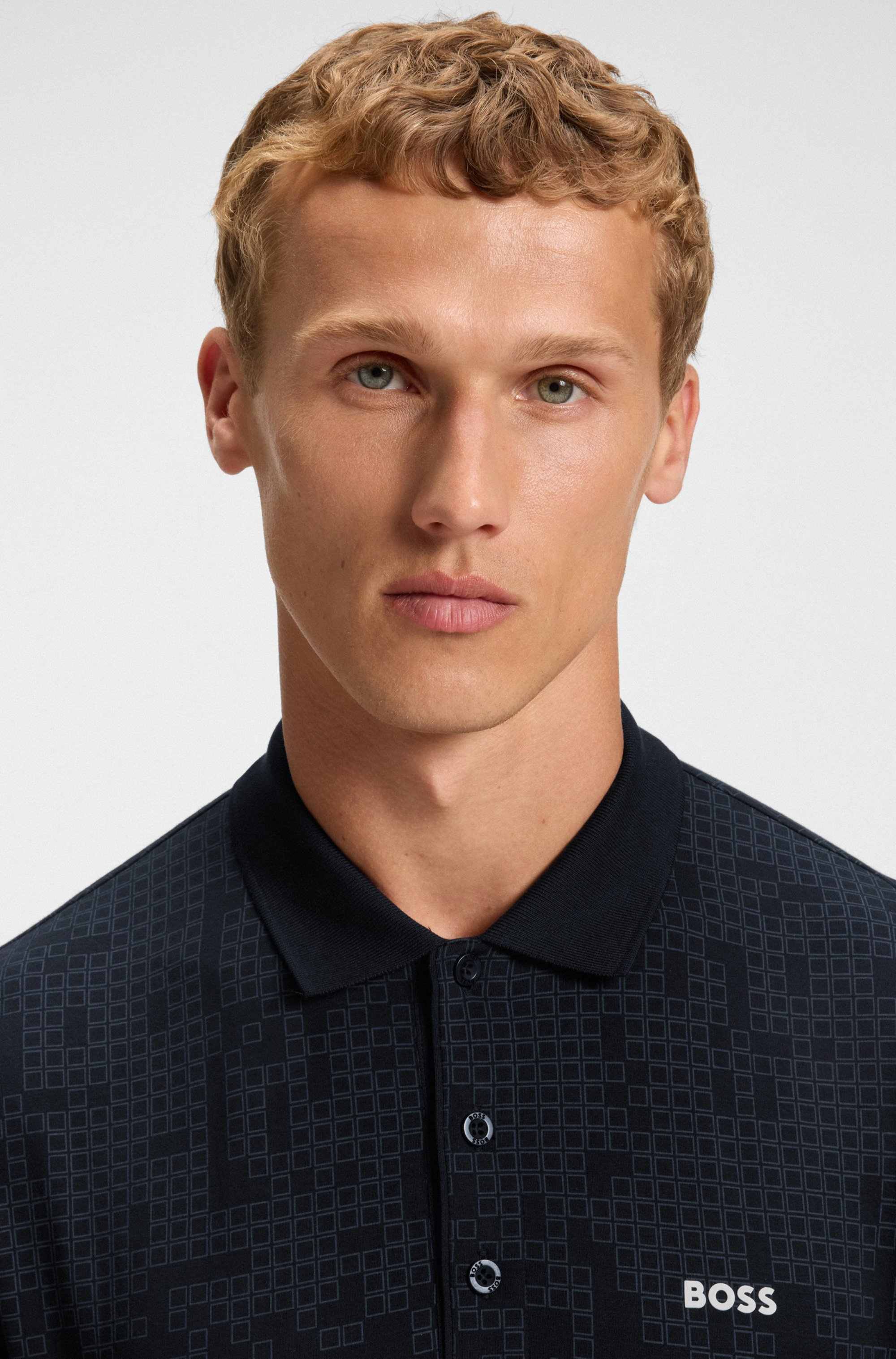 Stretch-cotton polo shirt with all-over print