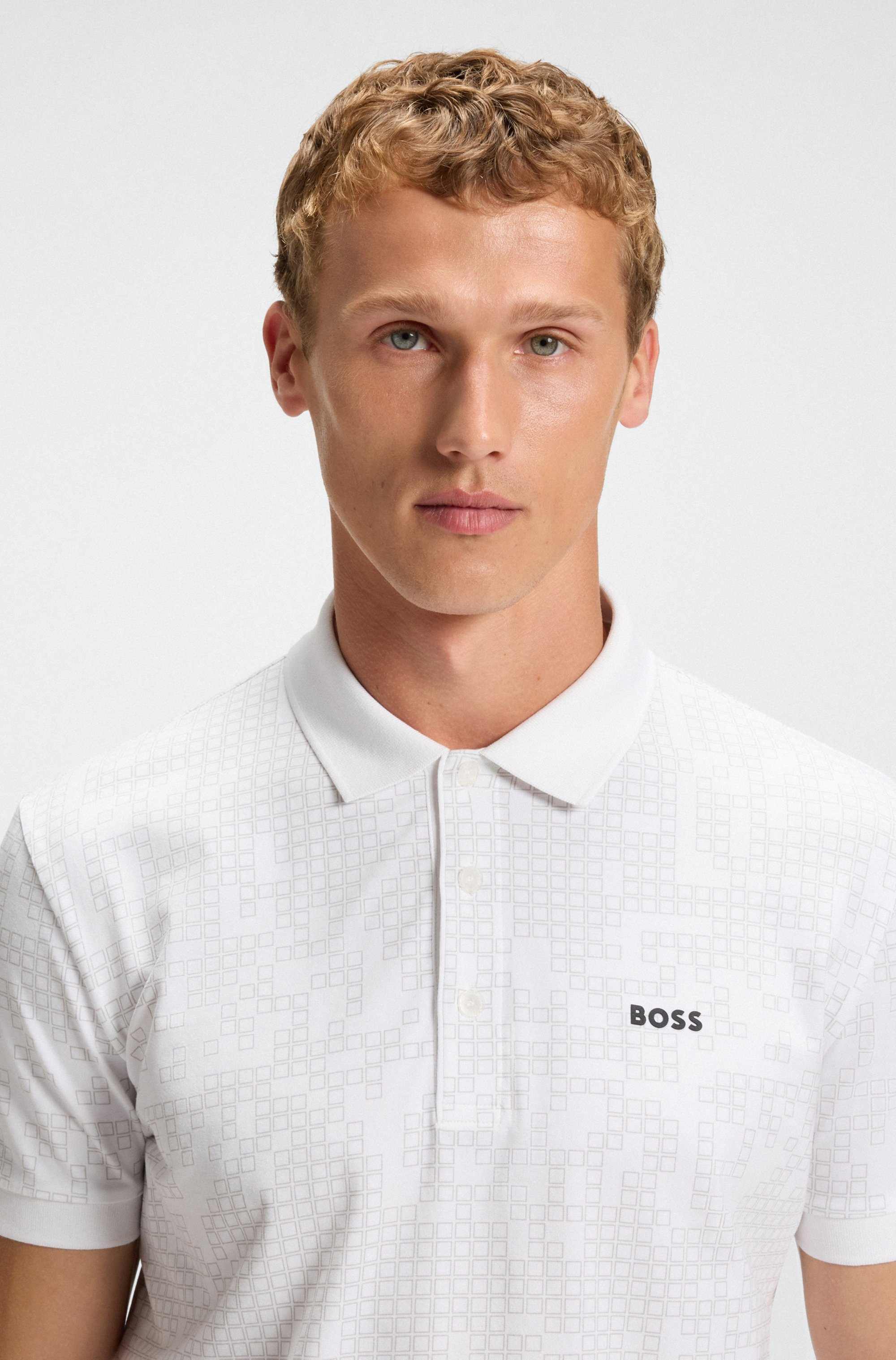 Stretch-cotton polo shirt with all-over print