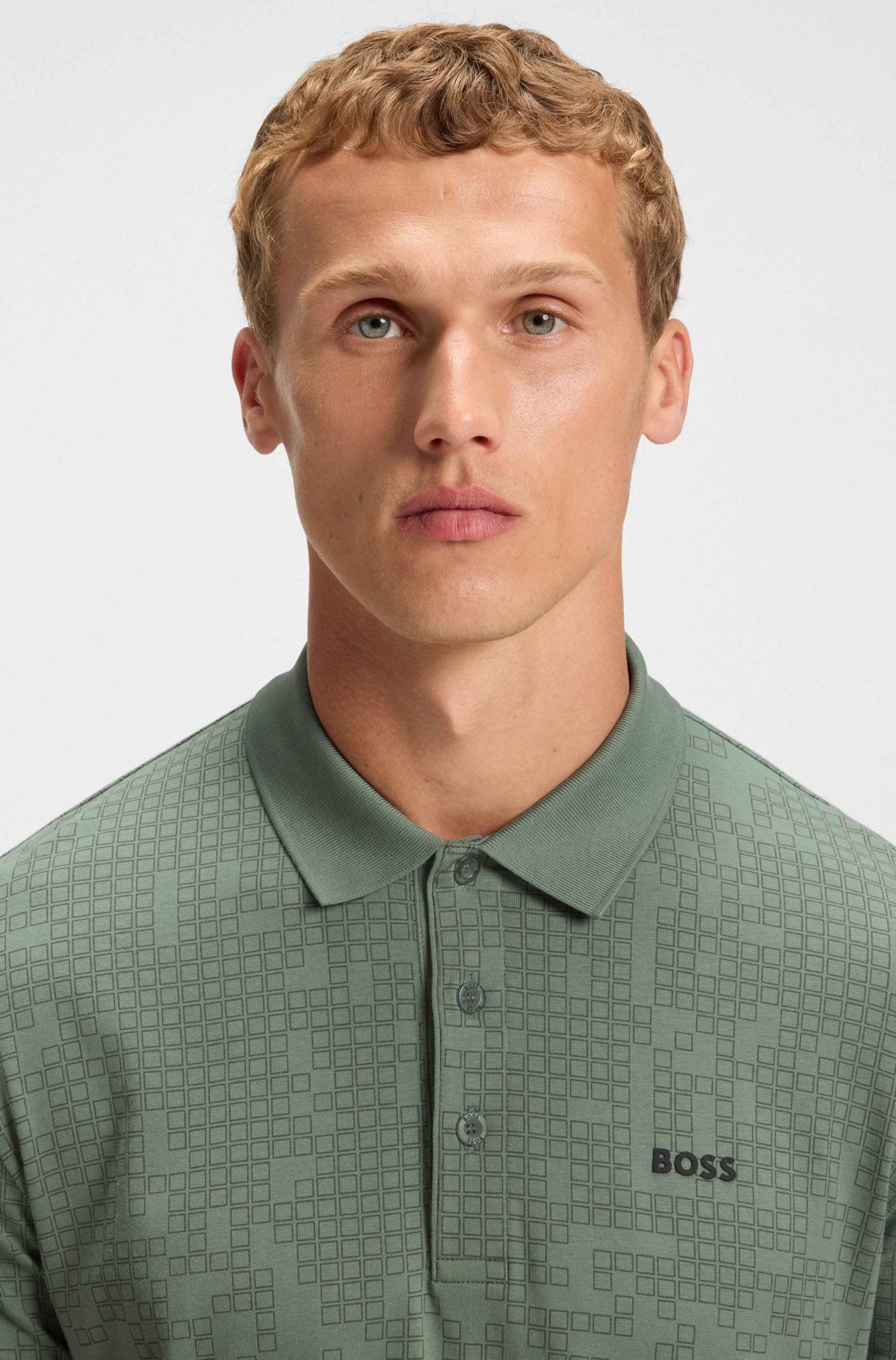 Stretch-cotton polo shirt with all-over print