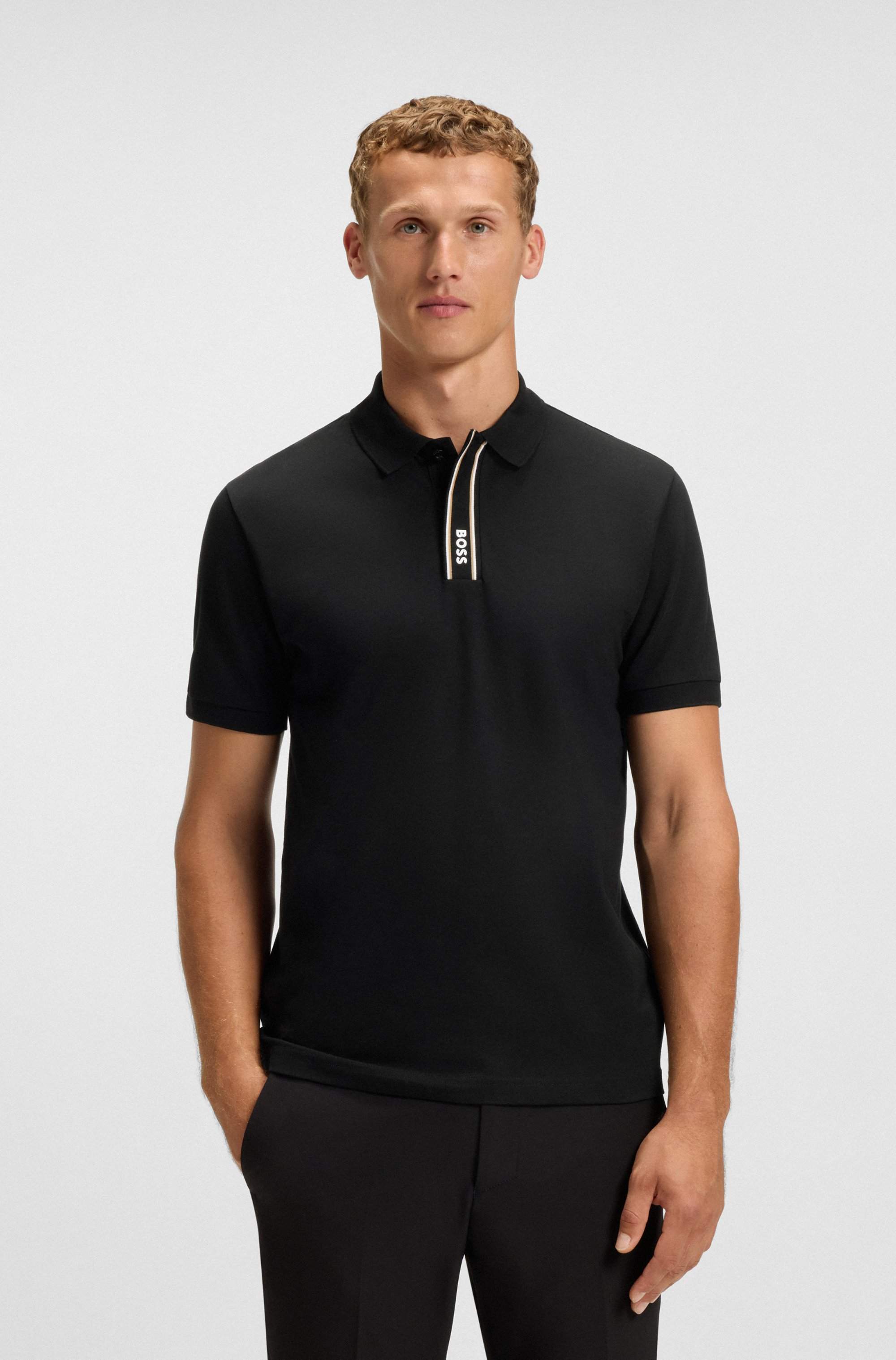 Paddy polo shirt with striped placket and logo