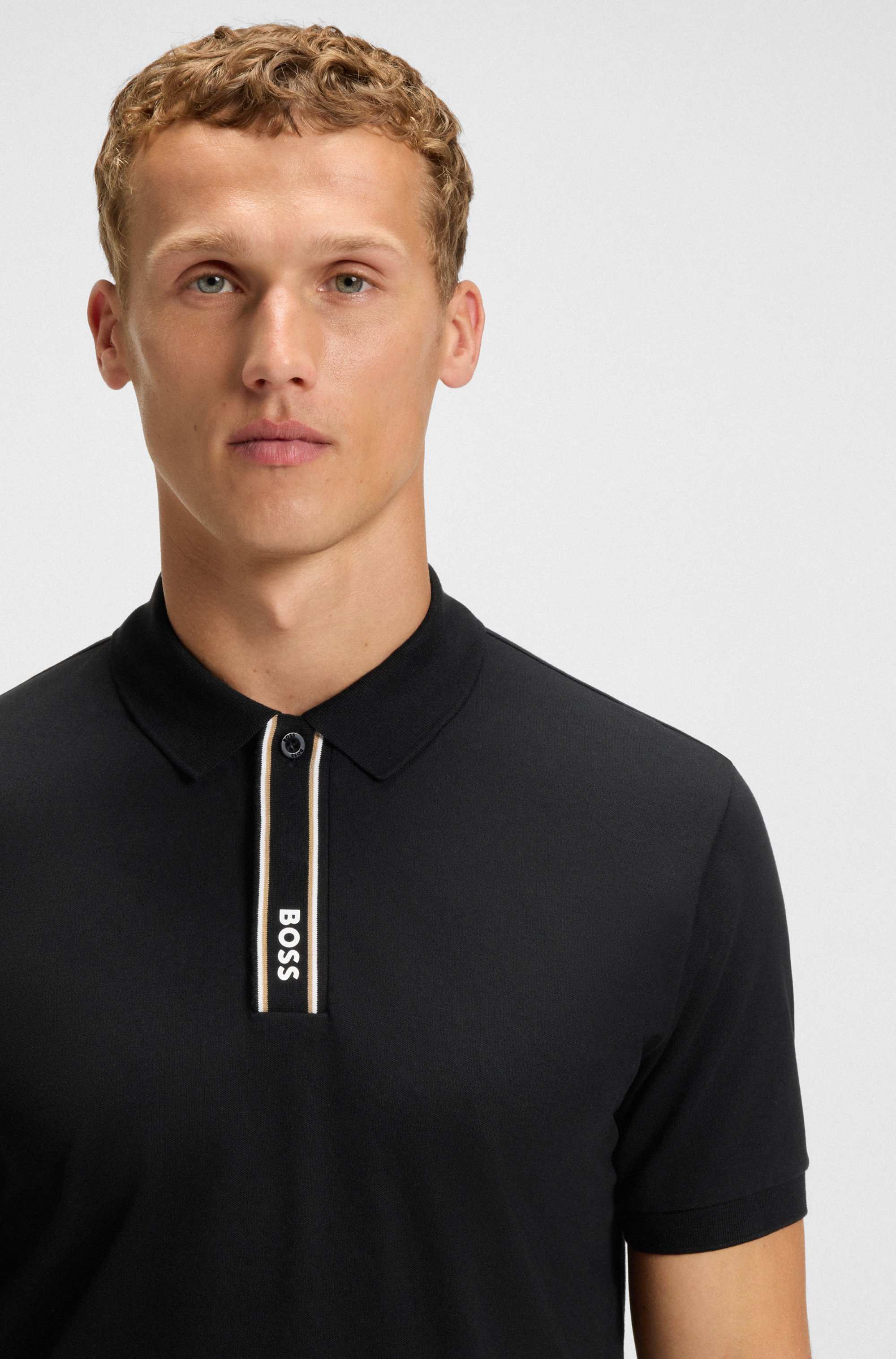 Paddy polo shirt with striped placket and logo