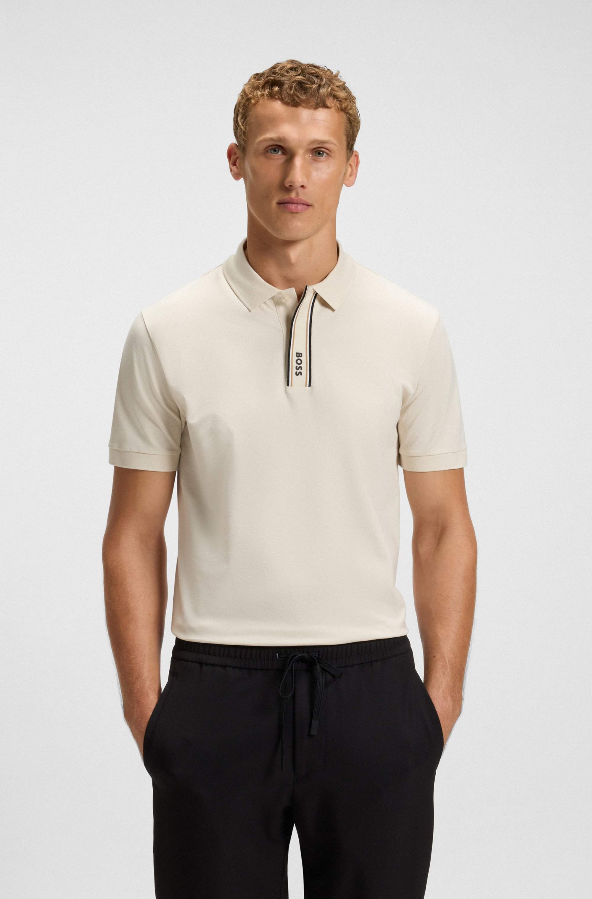 Paddy polo shirt with striped placket and logo