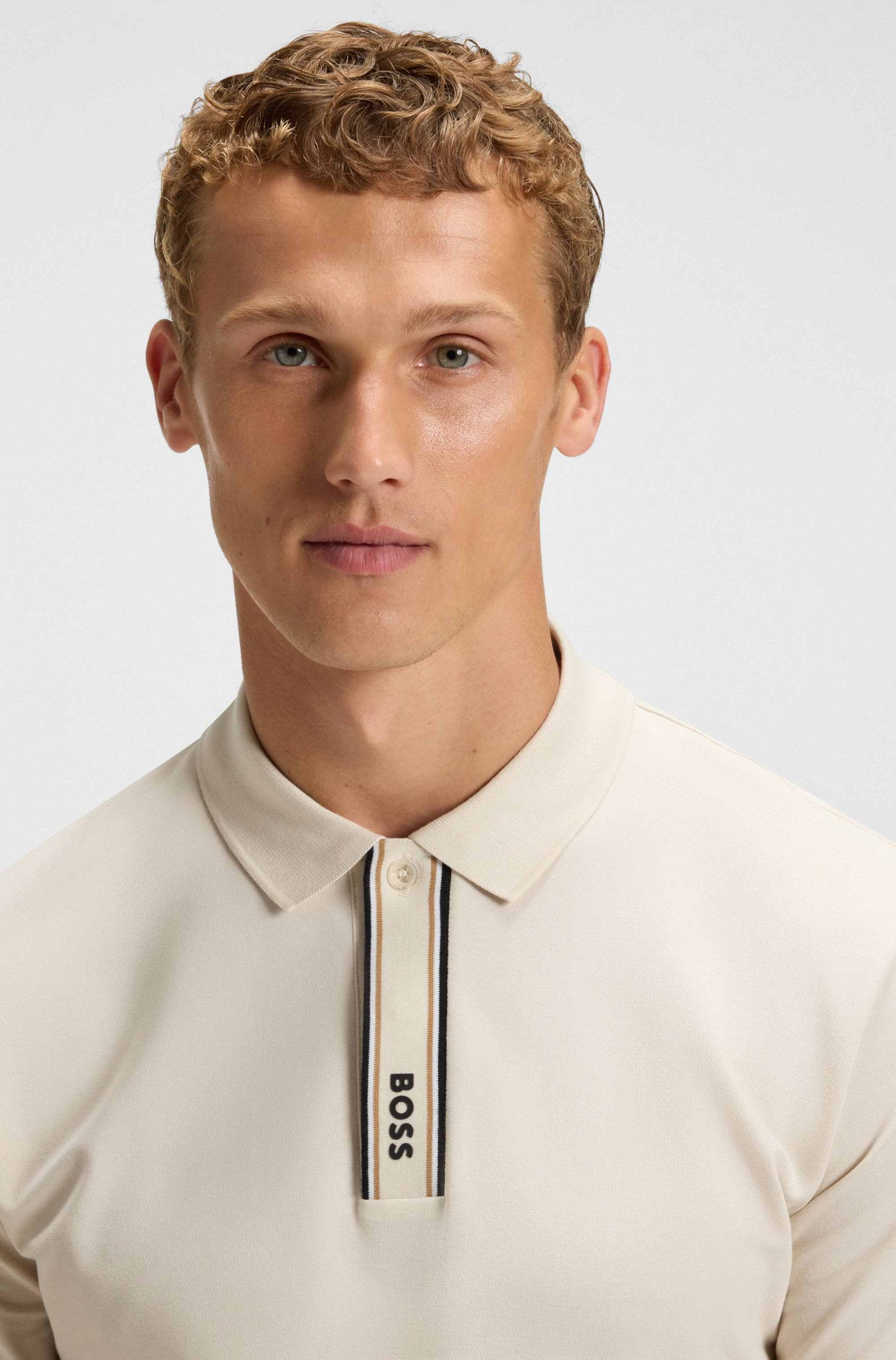 Paddy polo shirt with striped placket and logo