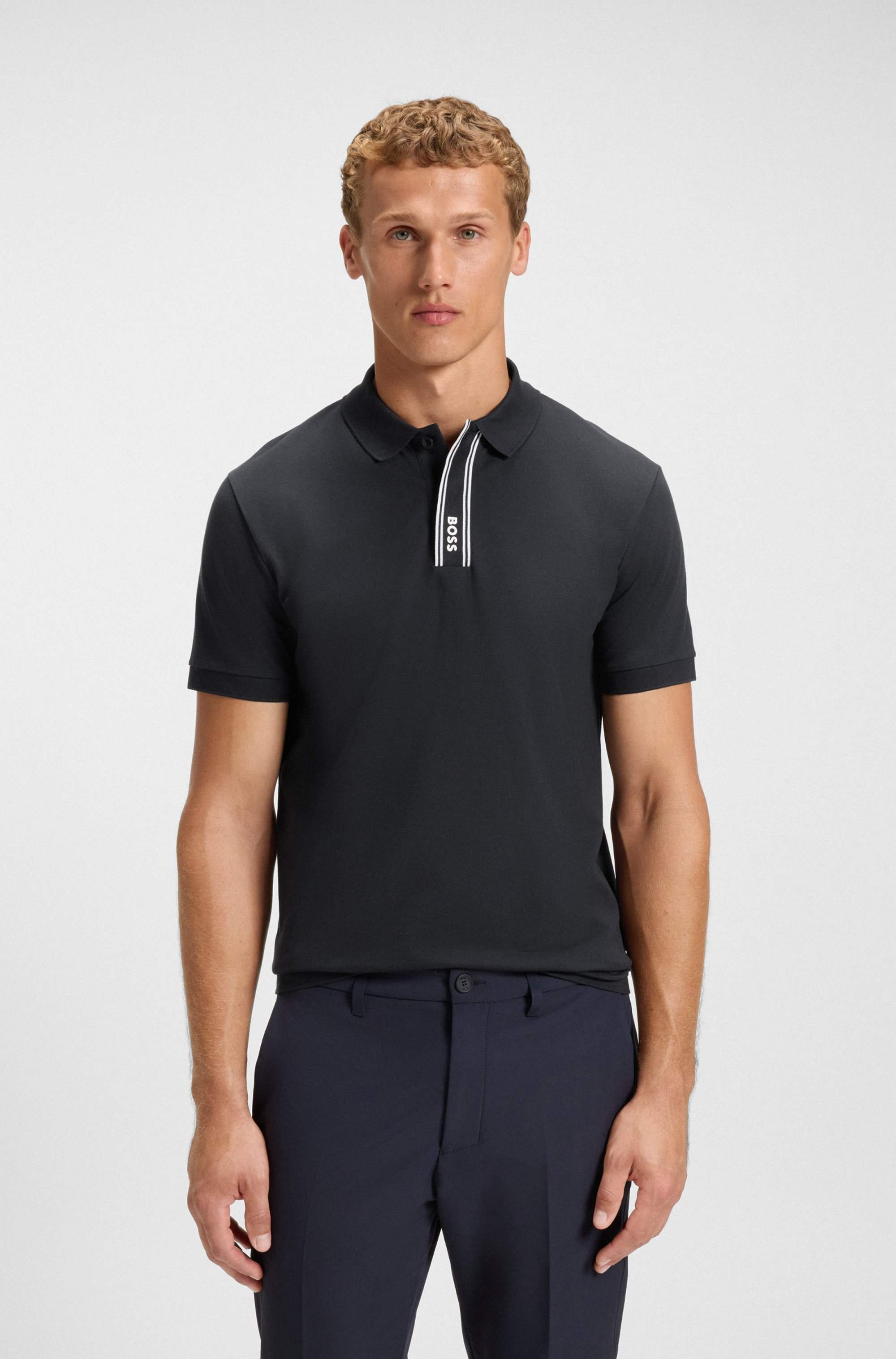 Paddy polo shirt with striped placket and logo