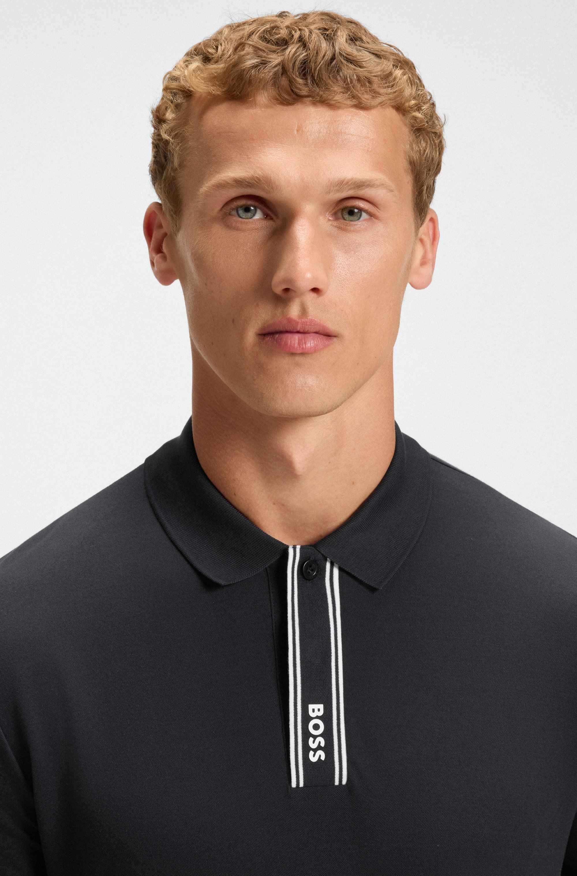 Paddy polo shirt with striped placket and logo