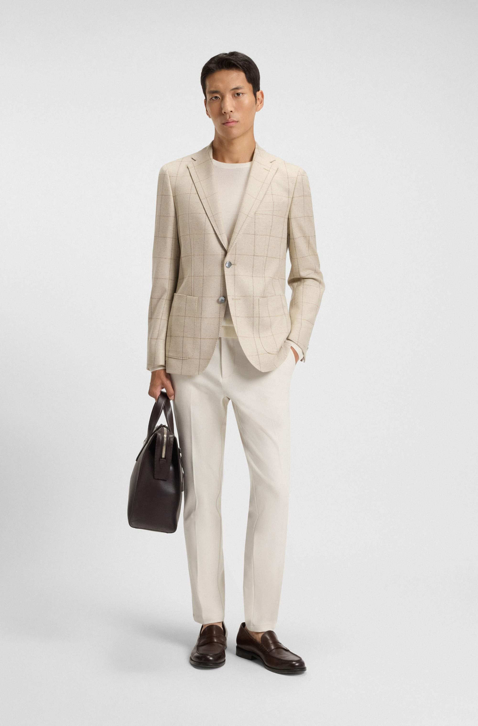 Slim-fit trousers in brushed herringbone