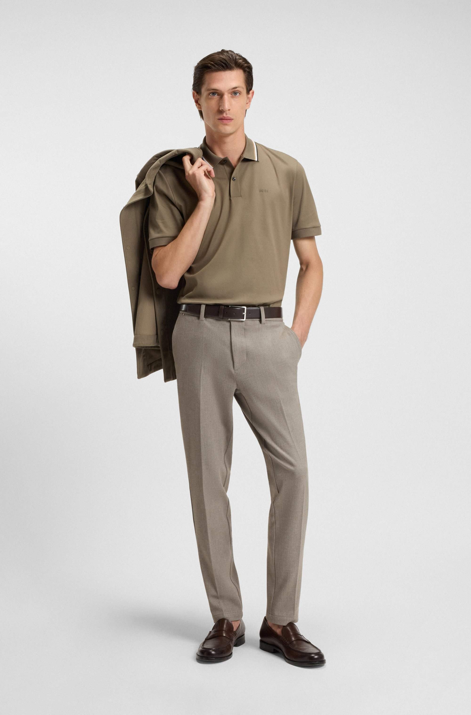 Slim-fit trousers in brushed herringbone