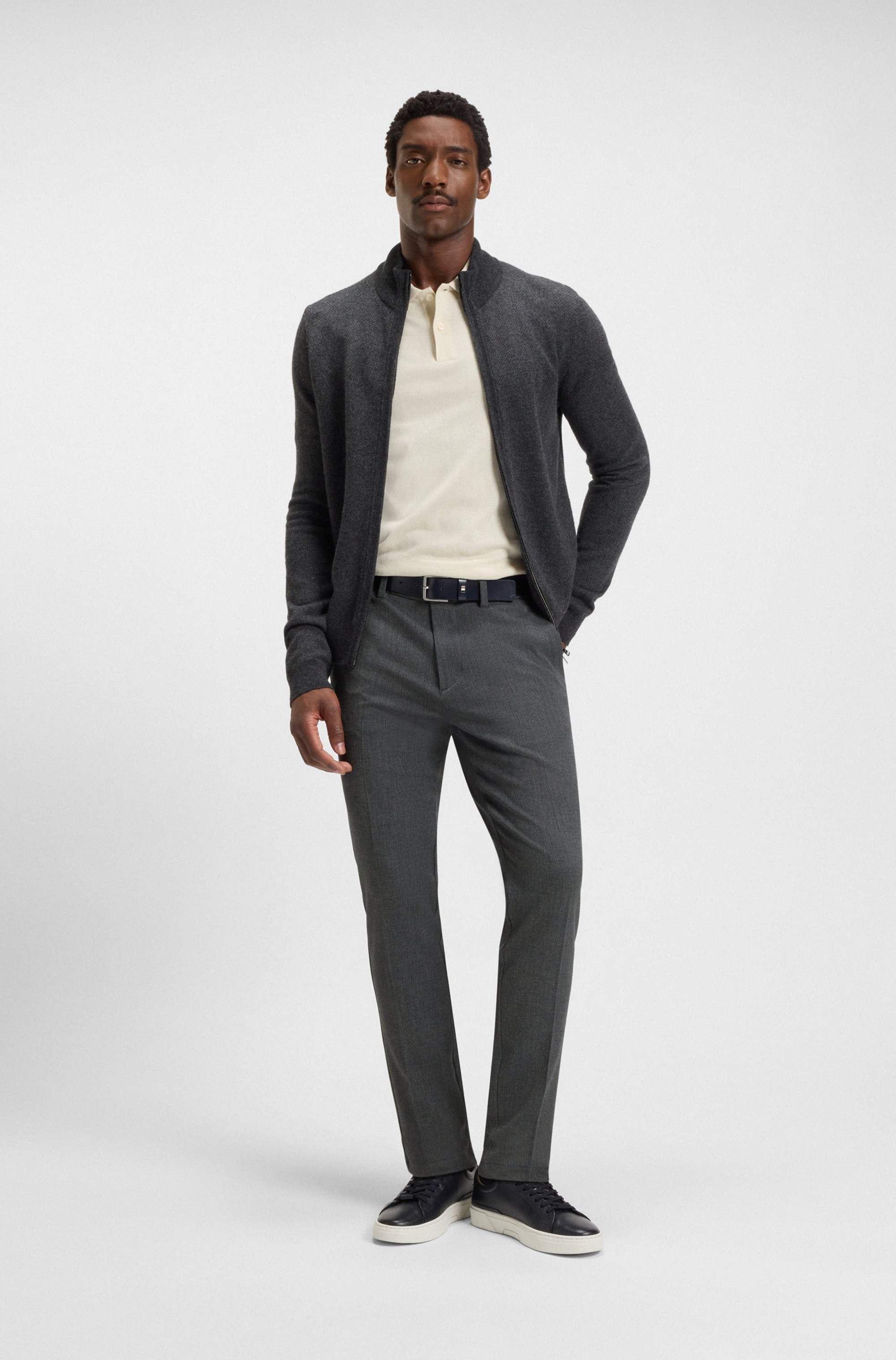 Slim-fit trousers in brushed herringbone