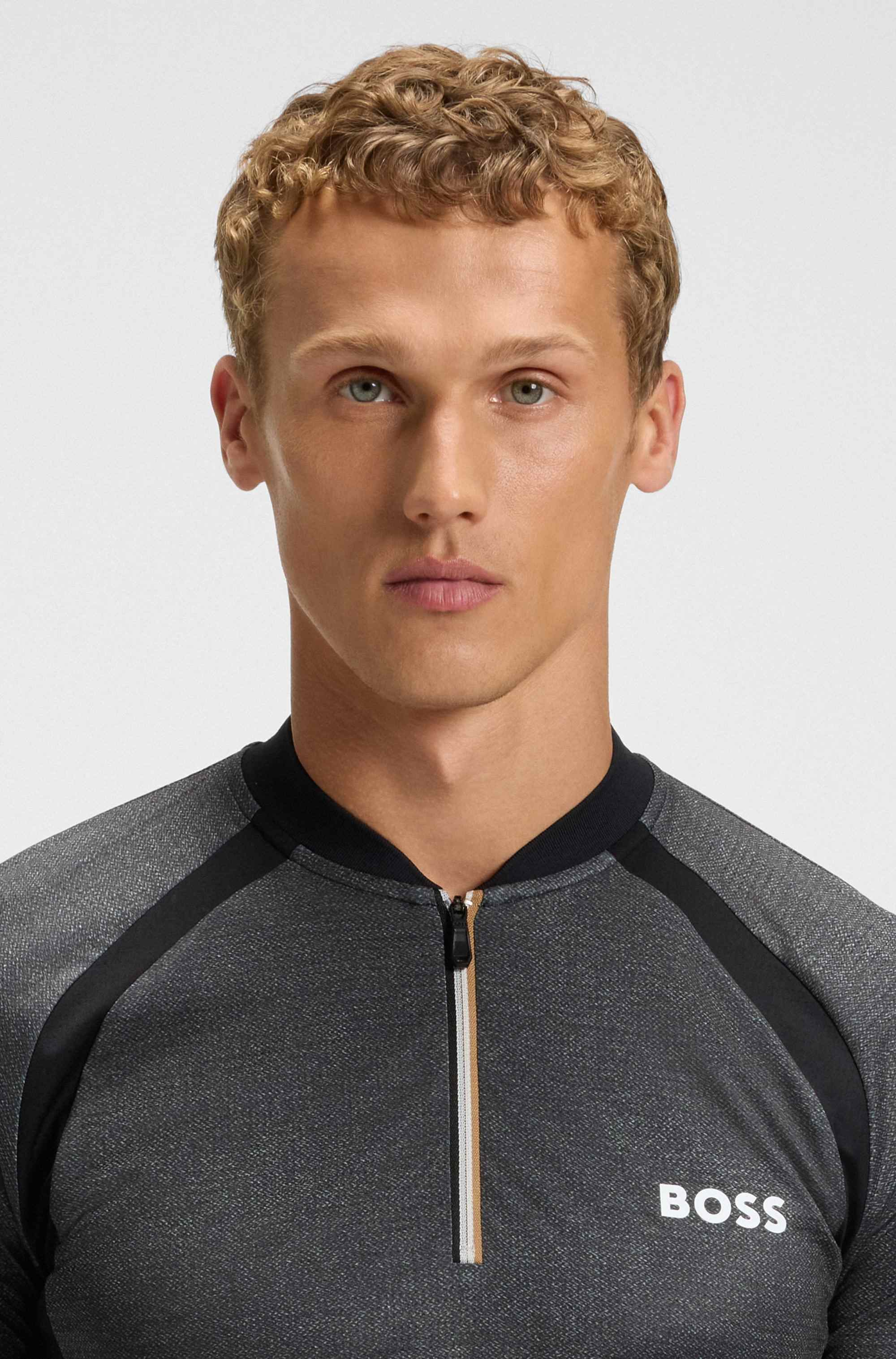 Zip-neck slim-fit polo shirt in mesh jersey