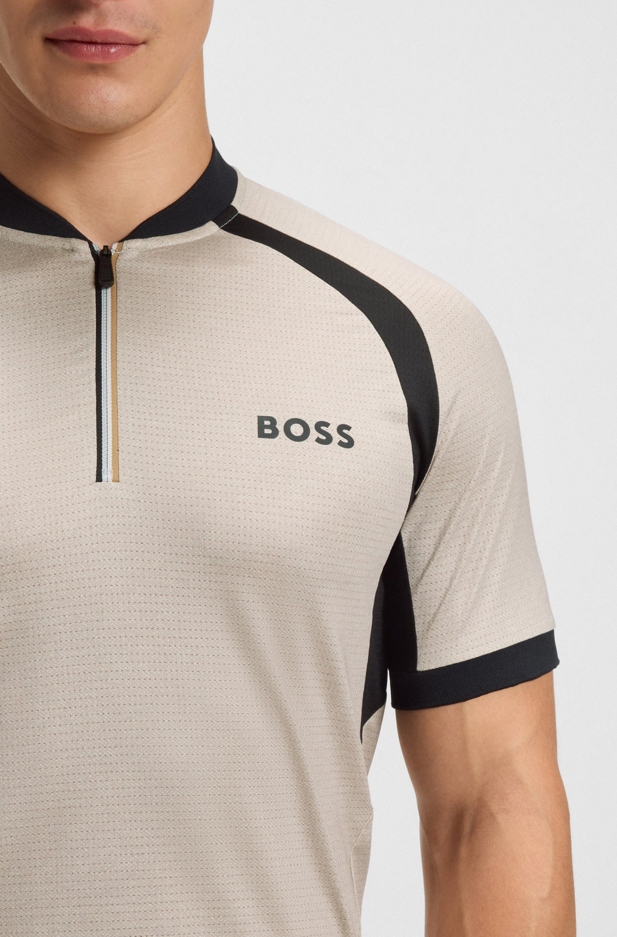 Zip-neck slim-fit polo shirt in mesh jersey