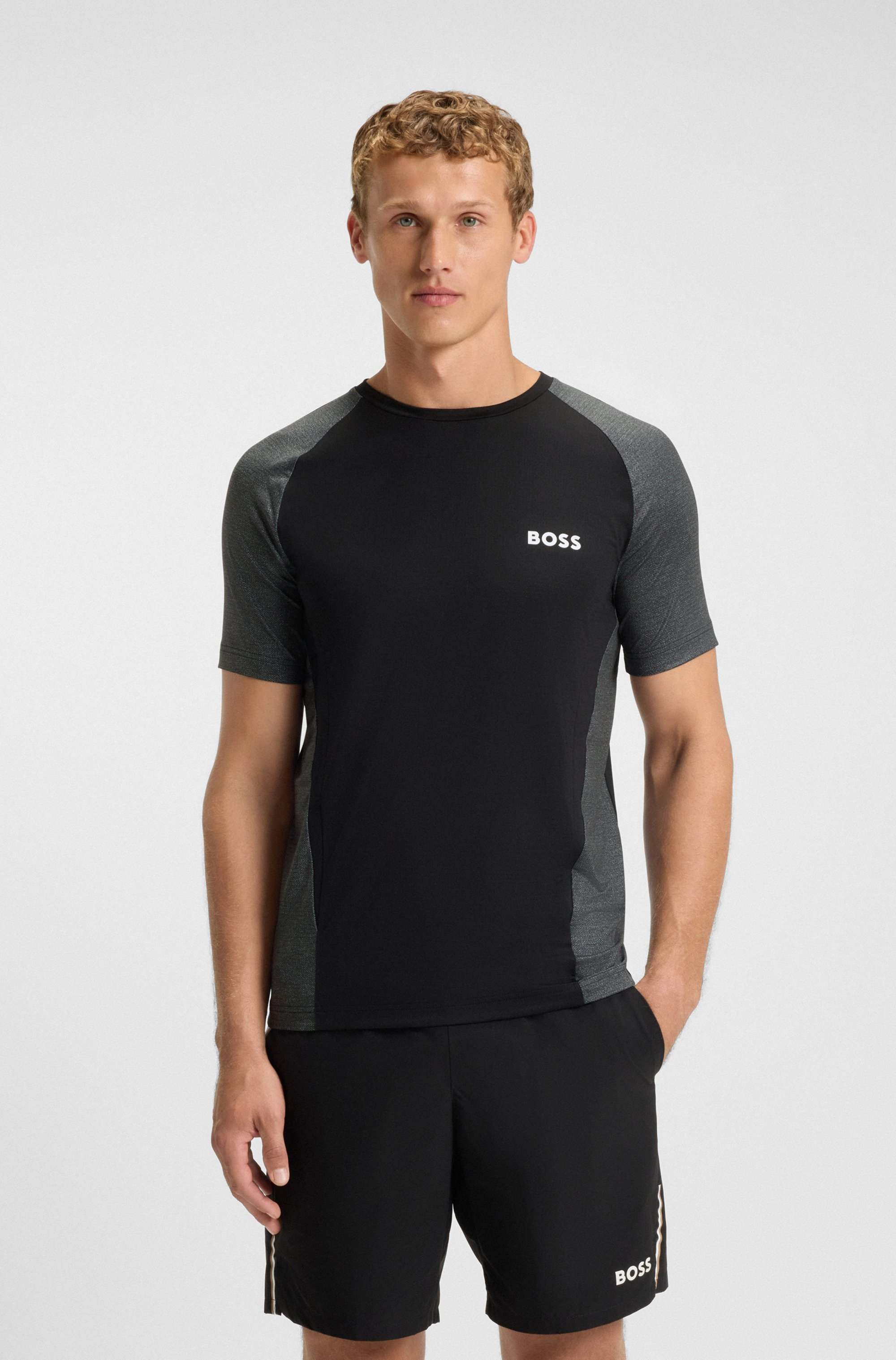 Slim-fit T-shirt in mesh jersey with contrast inserts