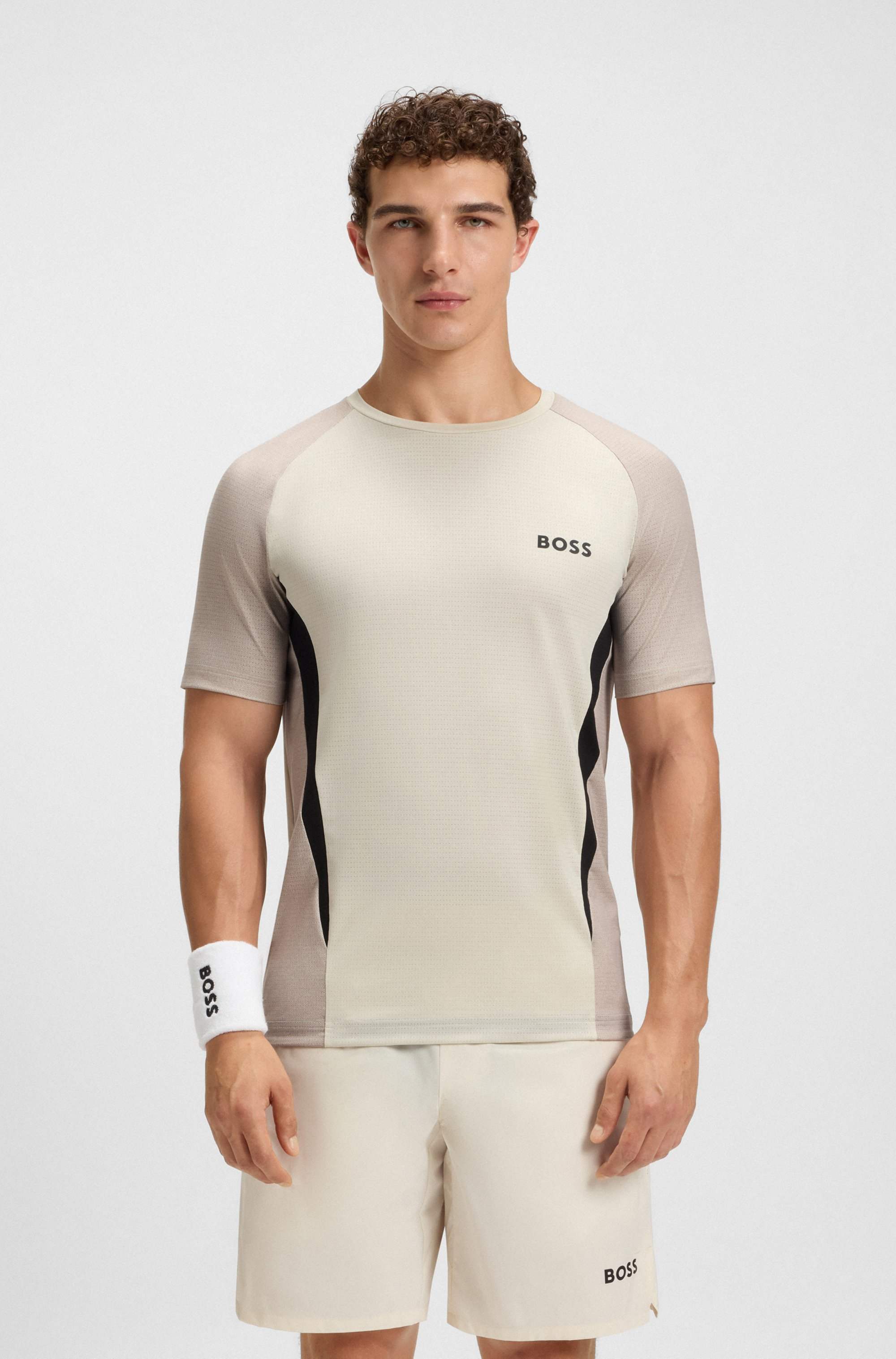 Slim-fit T-shirt in mesh jersey with contrast inserts