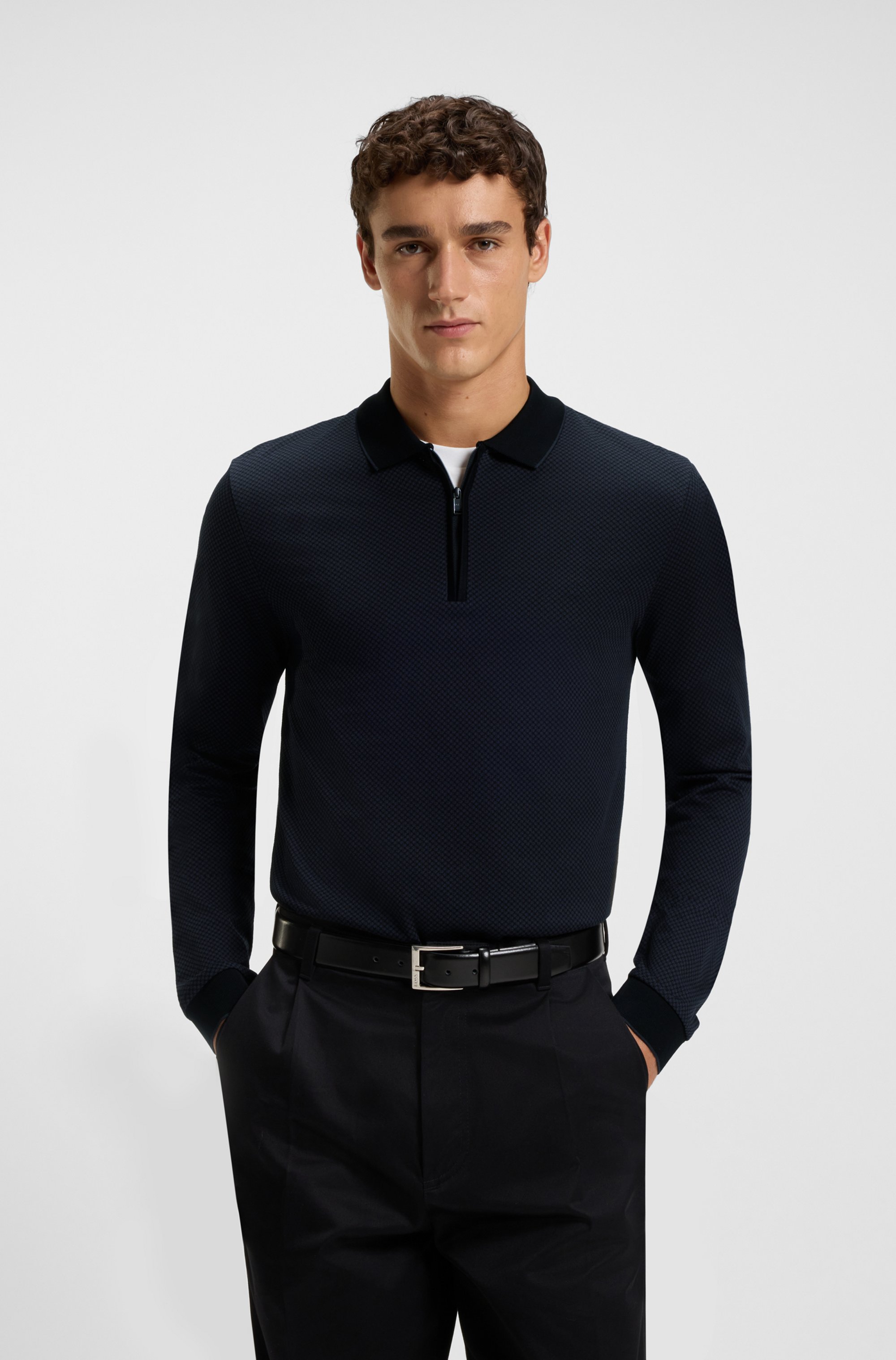 Mercerised-cotton polo shirt with two-tone structure
