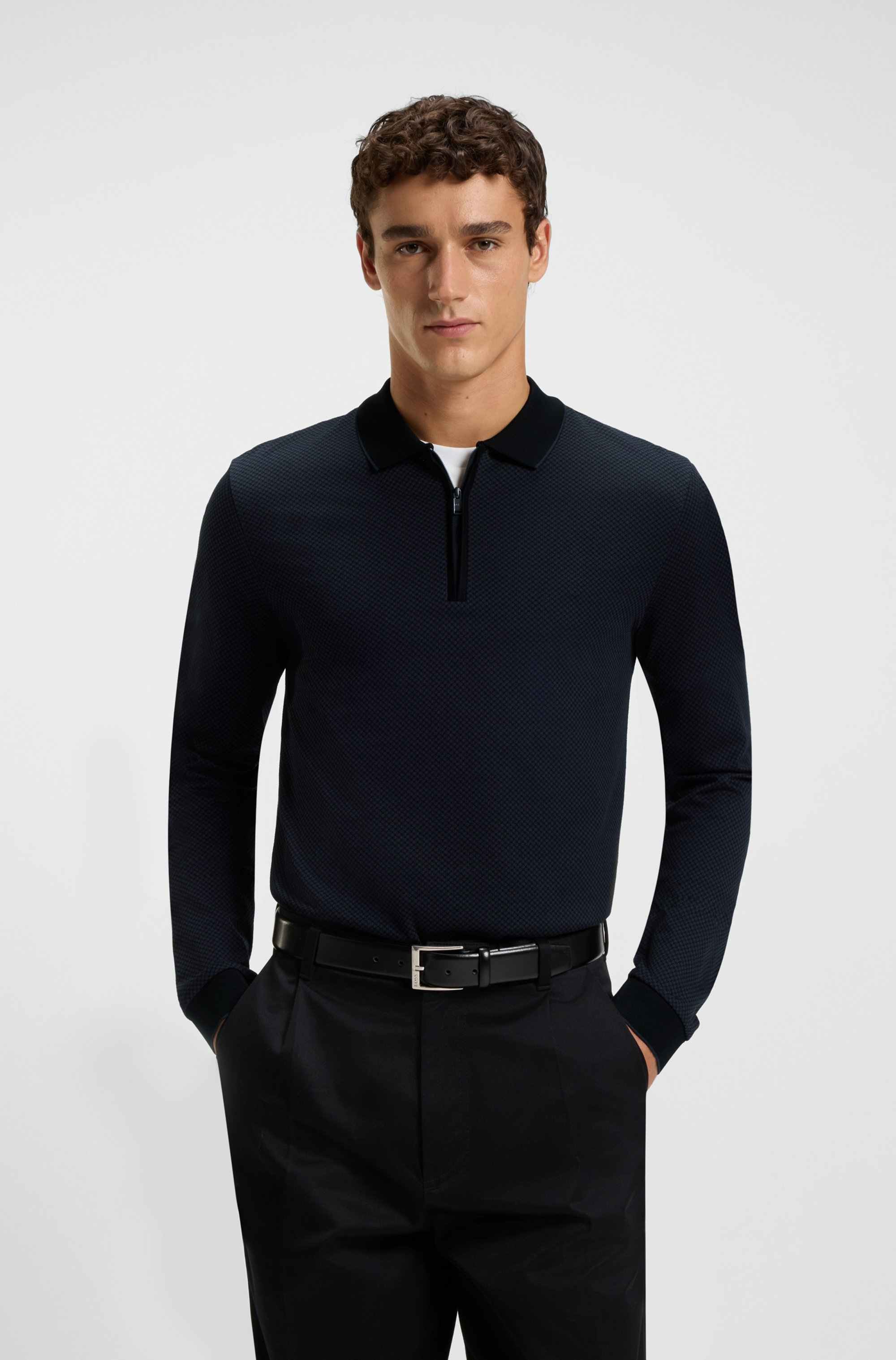 Mercerised-cotton polo shirt with two-tone structure
